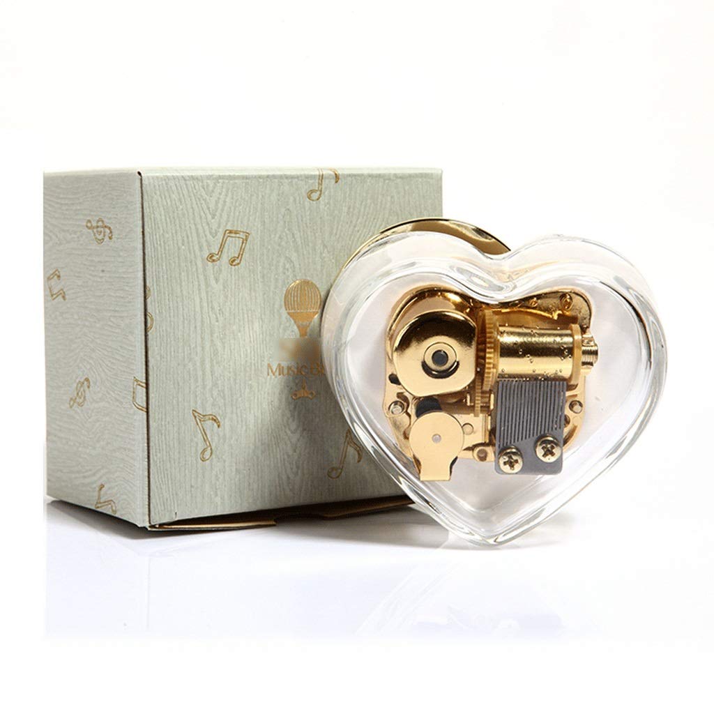 BHJKL Crystal Heart Music Box - Wind Up Mechanical Music Box with Golden Movement, Transparent Design, 3.1x3.1x1.6 Inch - Perfect Christmas Gift, Anniversary Present & Romantic Keepsake (Plays Music Track 1) - Ideal for Weddings, Proposals, Valentine's Day & Special Occasions