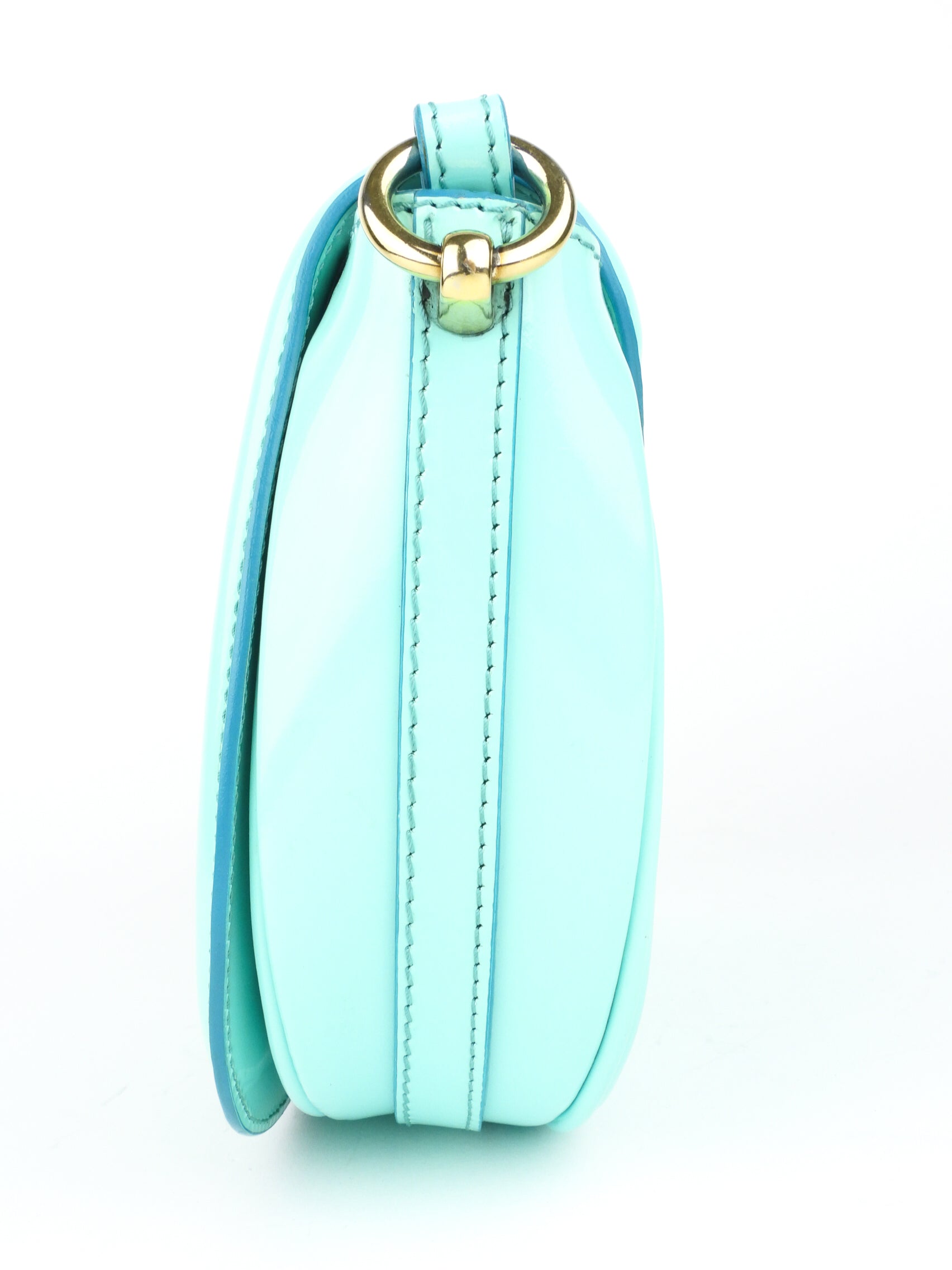 Burberry Prorsum Small Aqua Patent Leather Crossbody Shoulder Bag for Women | Luxury Designer Handbag for Everyday Use, Travel & Special Occasions