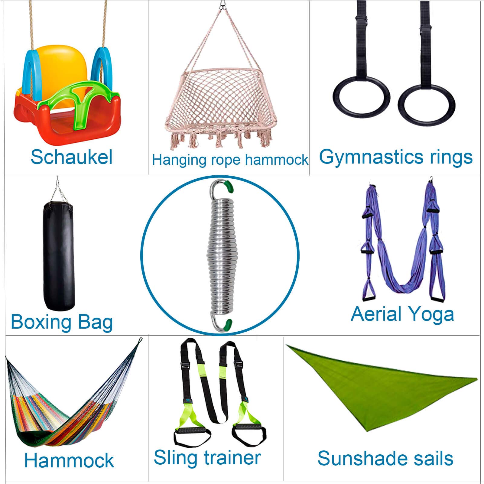 Heavy Duty Porch Swing Springs 1300Lbs Capacity - Silver Hammock Chair Hanger & Ceiling Mount Springs for Outdoor Patio, Garden, Deck Relaxation