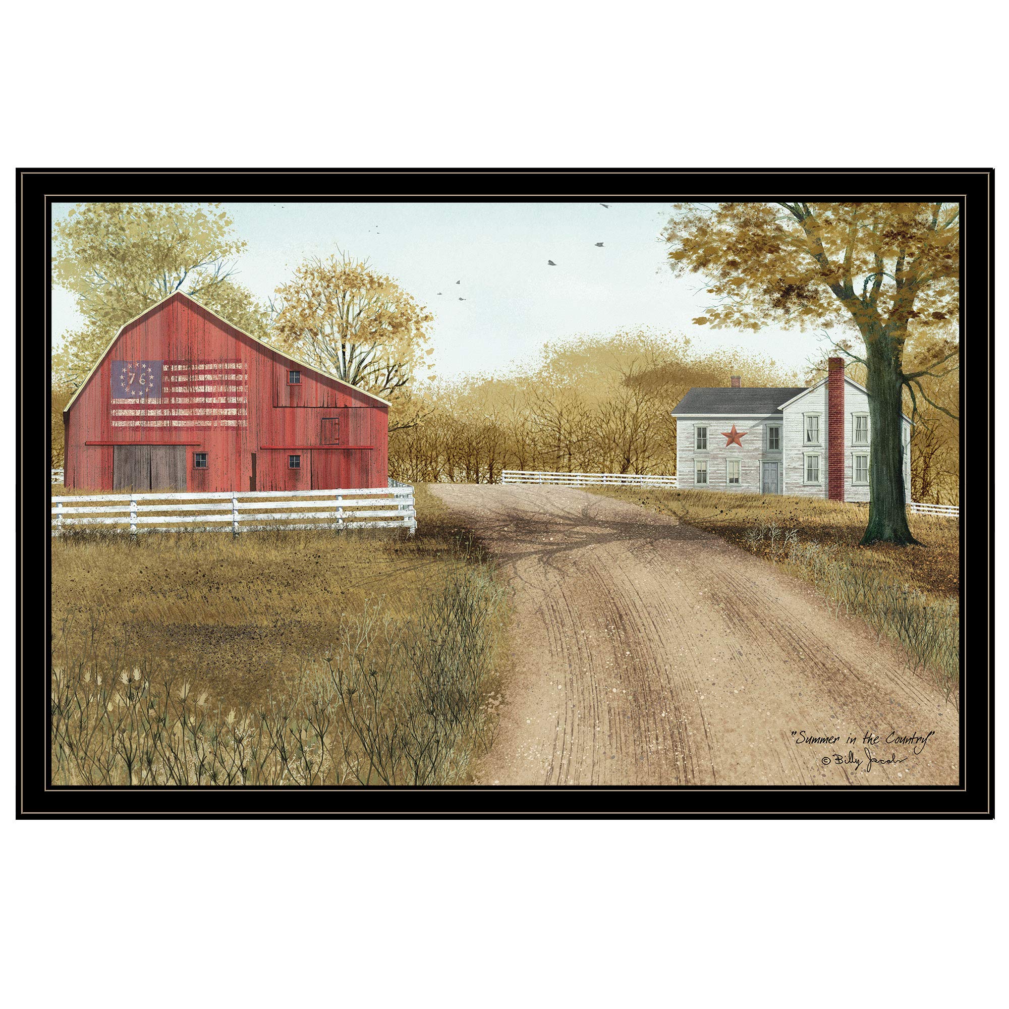 Billy Jacobs 'Summer in The Country' Printed Wall Art - 38x26 Inches, Black Frame - Perfect for Living Room, Bedroom & Office Decor