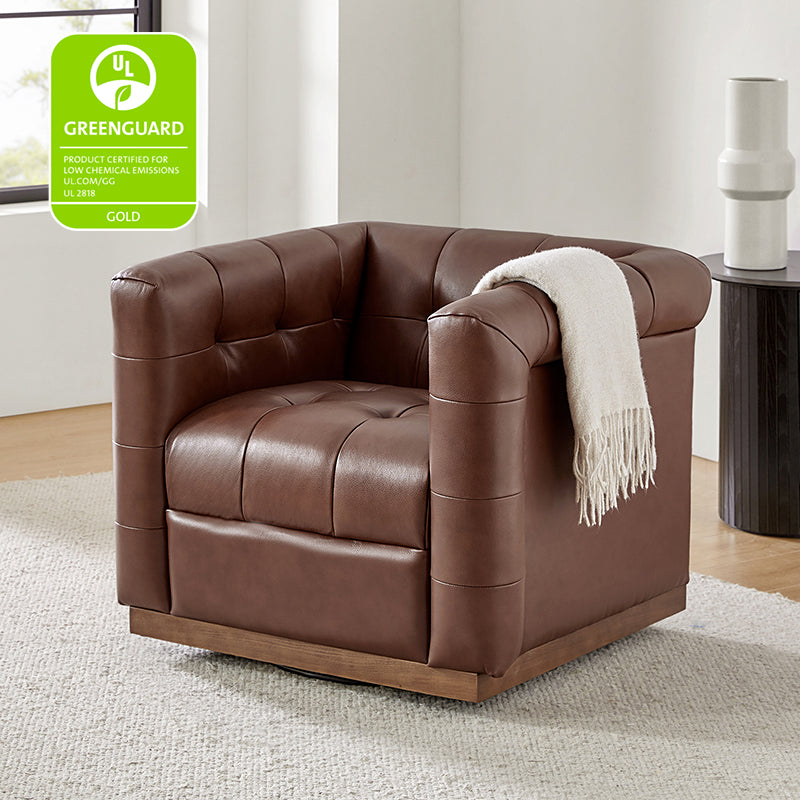 Feodor Genuine Leather Mid Century Modern Swivel Chair - Premium Office & Living Room Furniture for Home Decor