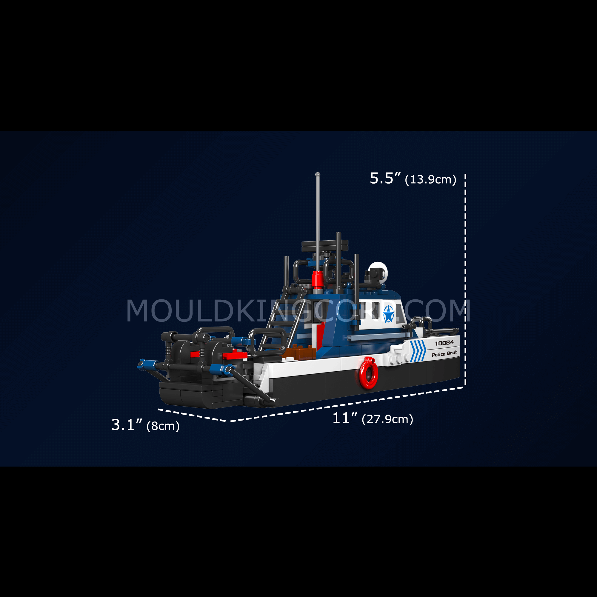 Mould King 10084 Police Boat Building Blocks Set - 413 Pieces STEM Toy for Kids, Creative Construction Model Kit for Boys & Girls | Perfect for Birthday Gifts, Educational Play & Display Collection