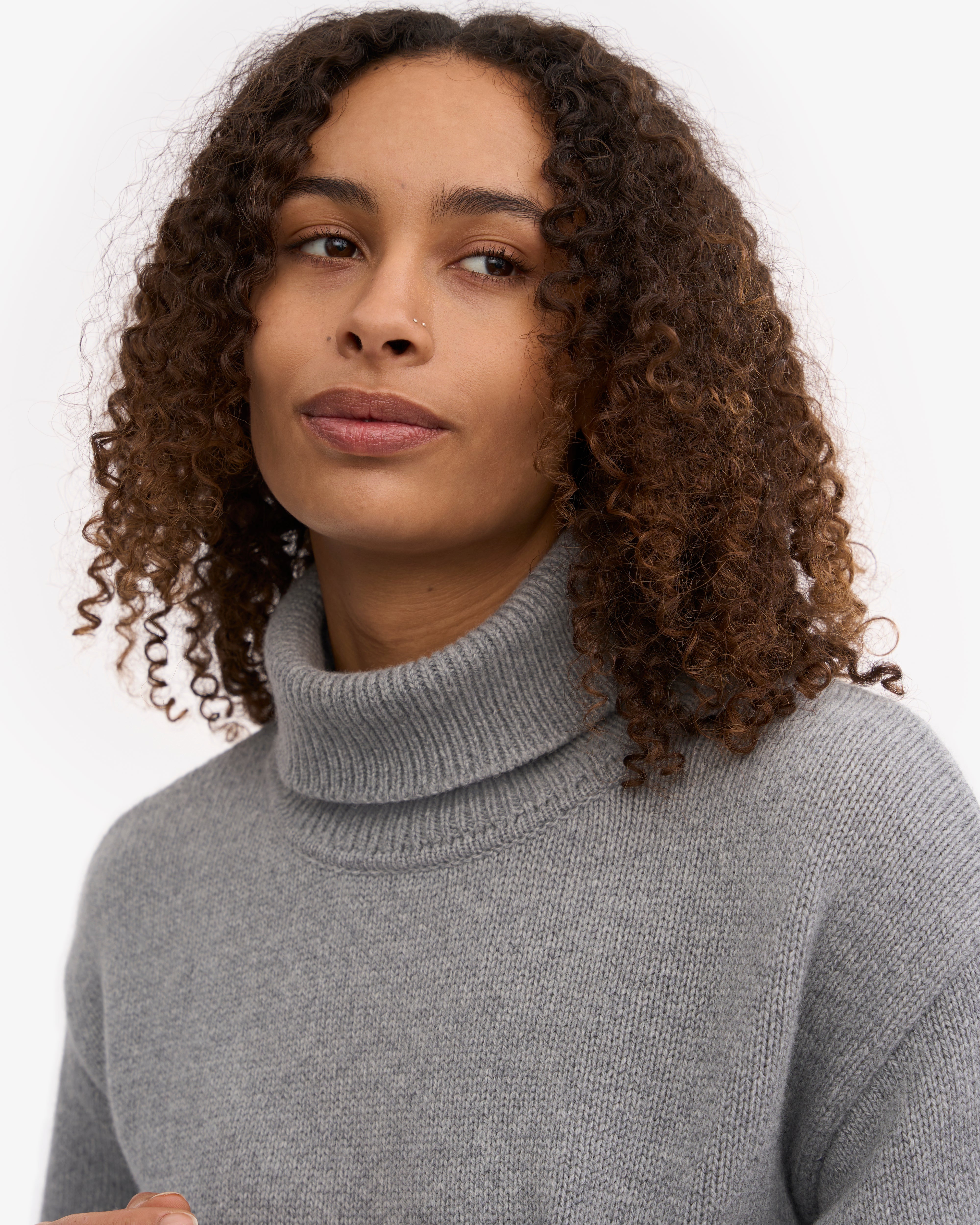 Premium Merino Wool Turtleneck Sweater for Women - Soft Heather Grey Winter Pullover - Perfect for Office, Travel & Casual Wear