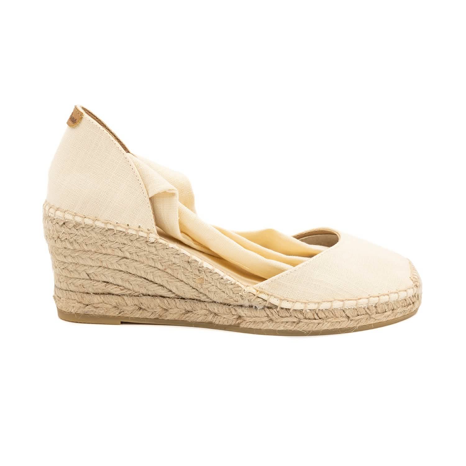 Women's Cotton Blend Wedge Espadrille Shoes with Ribbon Tie - Comfortable Summer Casual Flats for Beach, Vacation & Everyday Wear
