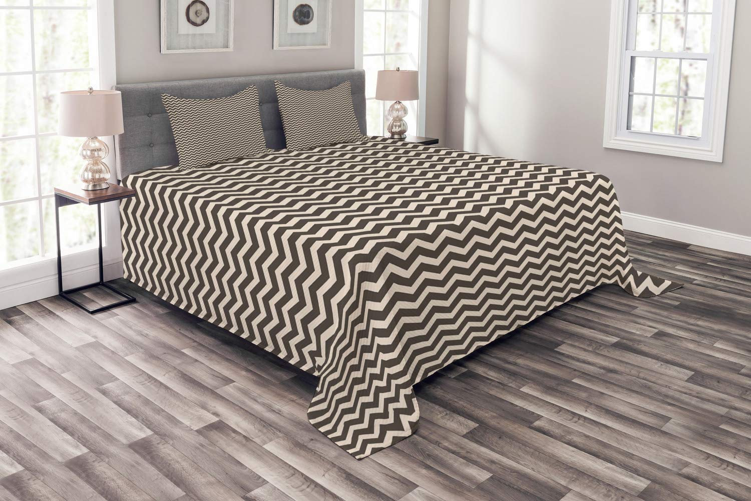 3 Piece King Size Comforter Set - All Season Chevron Duvet Cover with Abstract Zigzag Pattern in Earthy Tones | Machine Washable Bedding for Master Bedroom, Guest Room & Dorm Decor