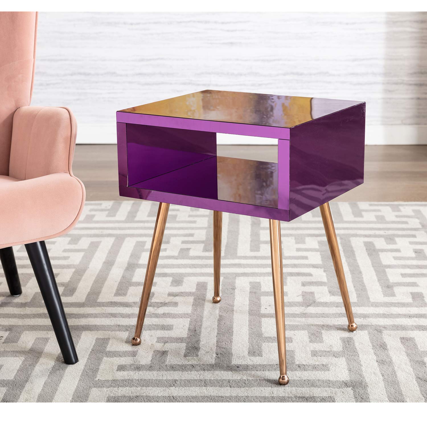 Modern Acrylic End Table with Stainless Steel Legs - Glam Accent Side Table, Nightstand for Bedroom, Living Room & Office - Decorative Purple Bedside Table for Home Decor, Small Space & Apartment Furniture