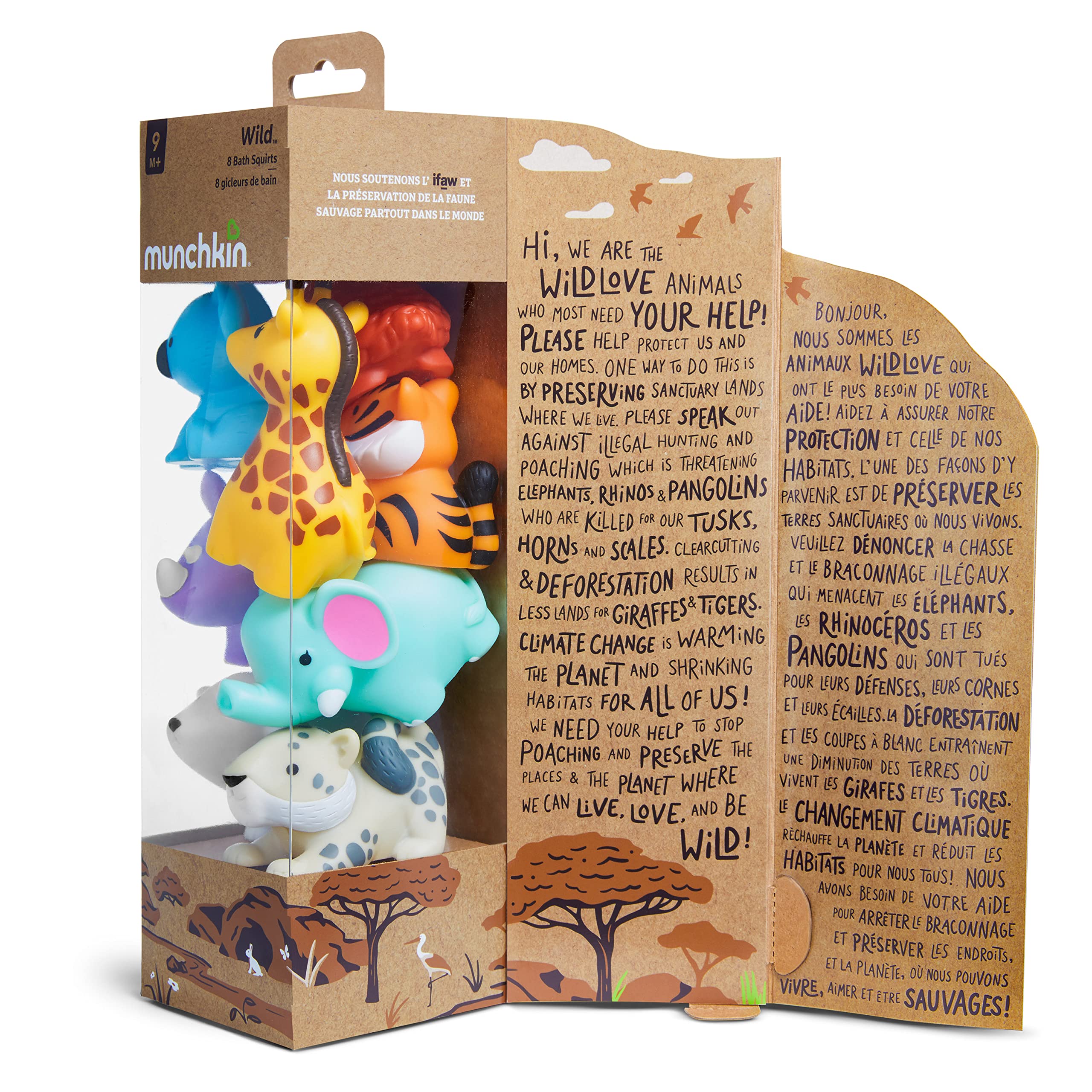 Munchkin® Wild Animal Bath Toy Set - 8 Pack Squirting Bath Toys with Scoop for Kids | Fun Bathtime Play for Toddlers & Infants