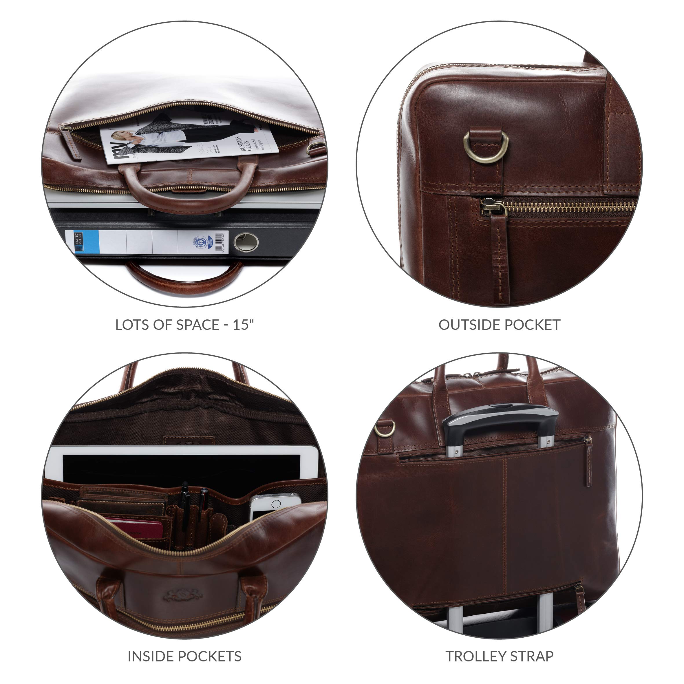 Premium Genuine Leather Laptop Briefcase for Business & Office - SID & VAIN DIXON Large Unisex Computer Bag in Brown - Perfect for Professionals, Commuters & Travelers