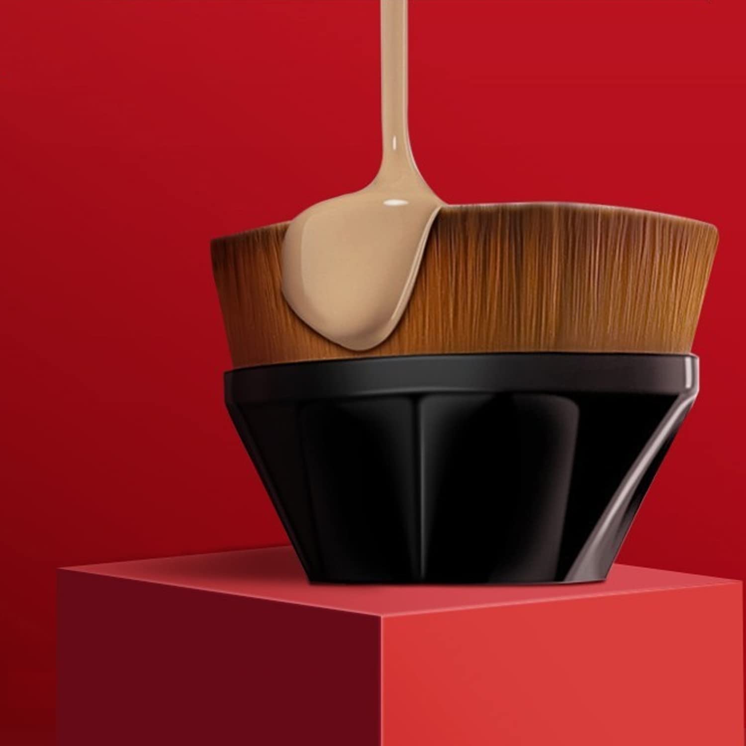 Flat Top Kabuki Brush for Liquid & Powder Foundation - Blending Makeup with Bonus Case