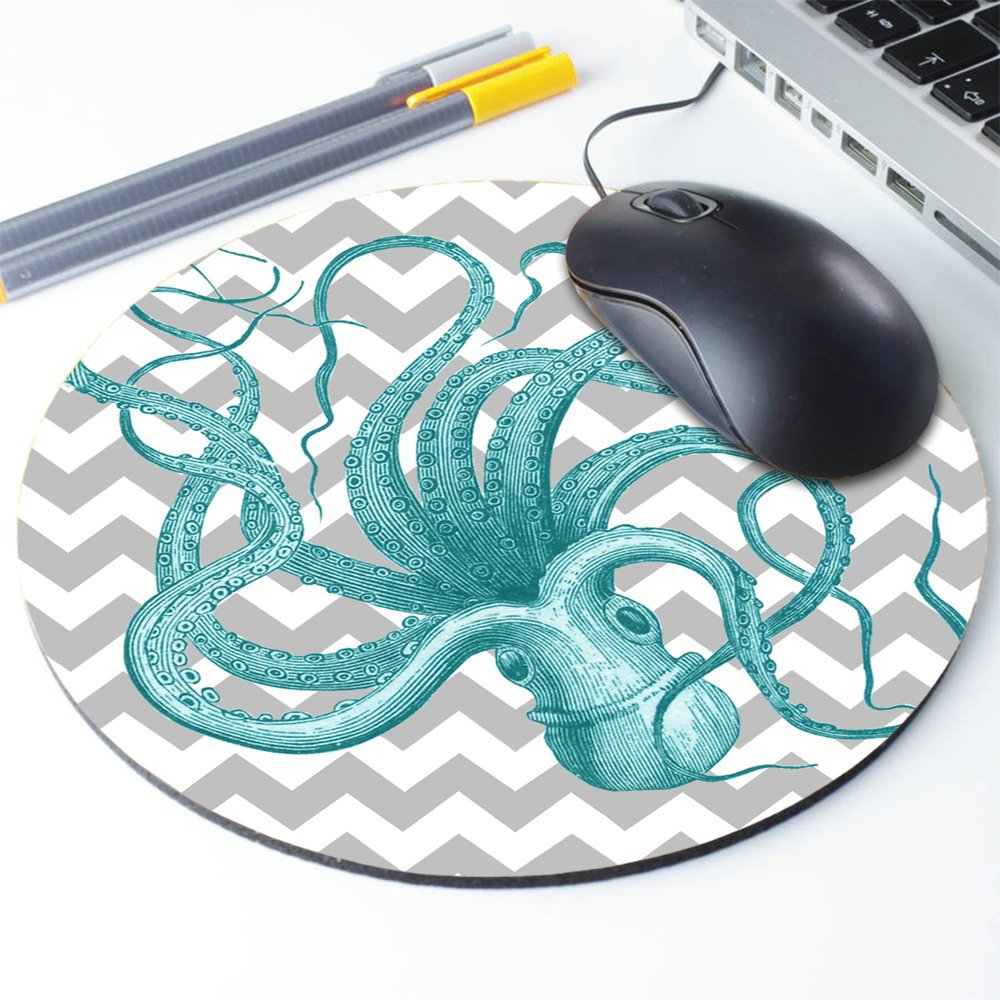 Blue Octopus Gaming Mouse Pad with Grey Chevron Design - Non-Slip Rubber Base for PC & Laptop - Perfect for Gamers, Office & Home Use