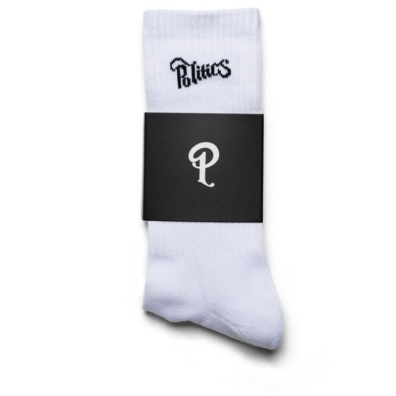 Political Script Logo Socks - White | Funny Novelty Socks for Campaigns, Protests & Political Events