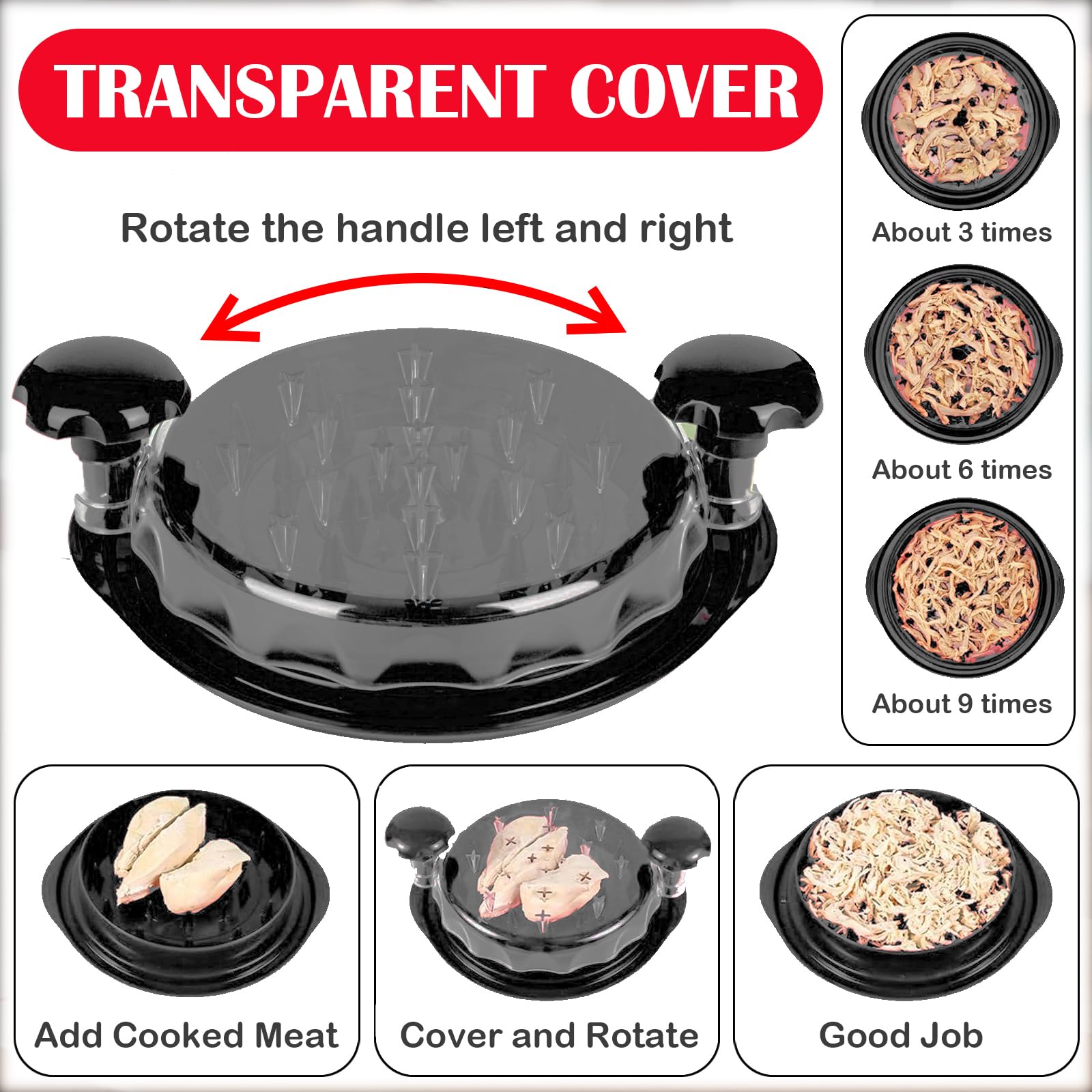 Premium Manual Chicken Shredder Tool - Large Twist Meat Grinder for Chicken Breast, Pork, Beef & Vegetables | Transparent Food Chopper with Ergonomic Handle & Clear Lid | Dishwasher Safe | Perfect for Meal Prep, BBQ, Salad Making & Home Cooking