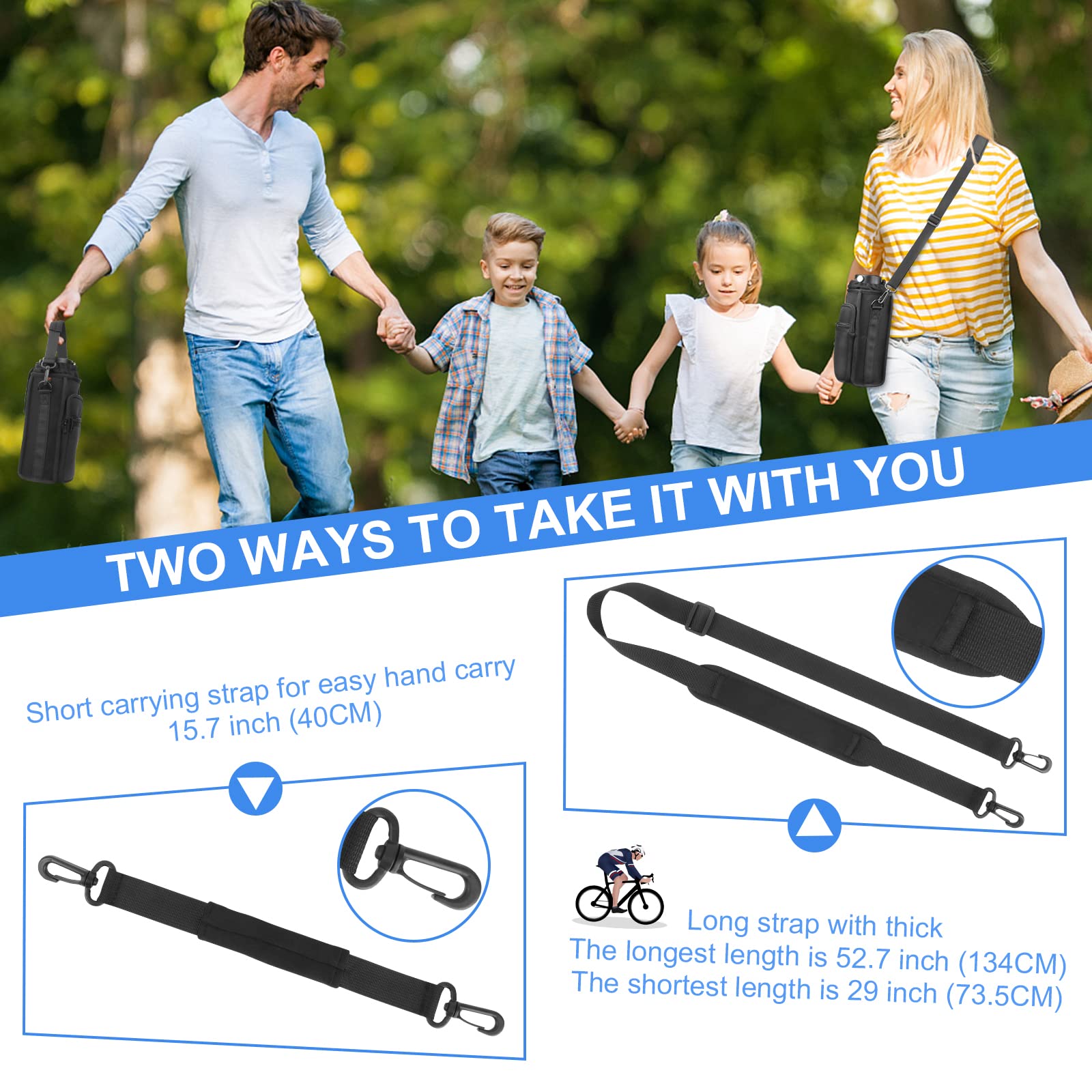 Bike Water Bottle Holder with Shoulder Strap & Pocket - Universal Cup Holder Sling for Mountain Bikes, Walking Strollers, Scooters & Sports Accessories - Durable Bottle Carrier Sleeve for Cycling, Hiking & Outdoor Activities