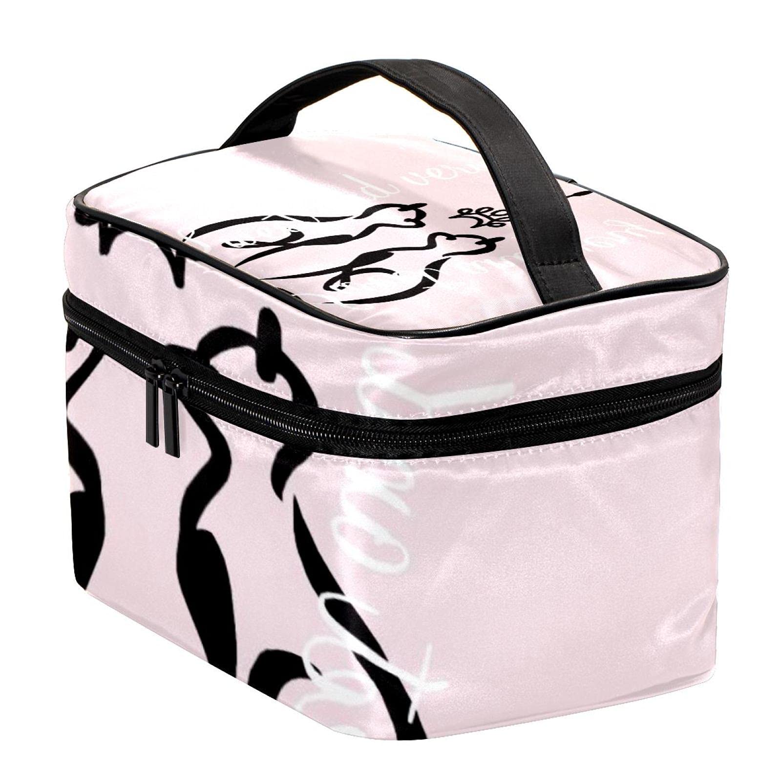 Pink Twin Cats Pattern Large Travel Makeup Bag - Waterproof Cosmetic Organizer Case with Zipper for Women & Girls - Perfect for Vacation, Gym, and Daily Essentials Storage