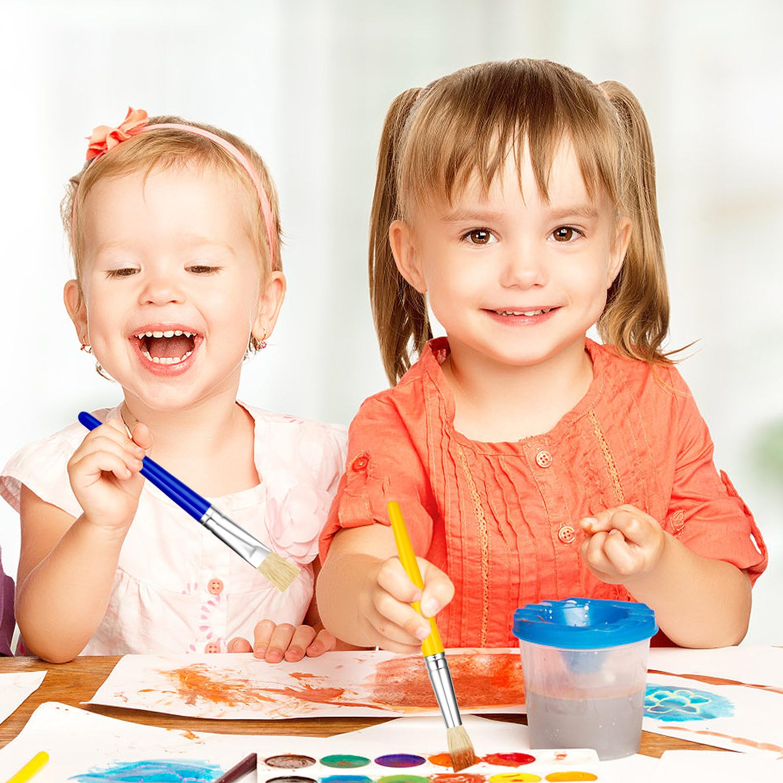 30 Pcs Kids Paint Brushes Set - Colorful Chubby Toddler Paint Brushes for Acrylic & Washable Paint, Easy to Clean & Grip, Round & Flat Tip Preschool Art Supplies - Perfect for Classroom, Home DIY Crafts & Children's Painting Activities