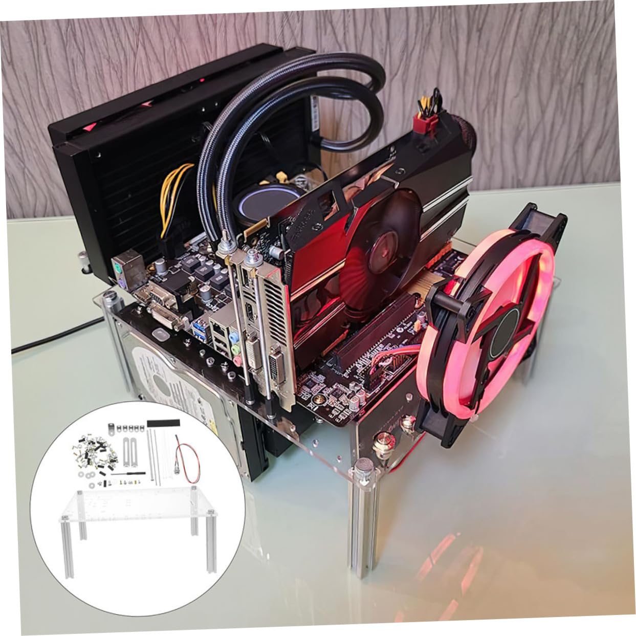 Mikikit Open Air Computer Case - ATX Mid Tower Chassis with Space-Saving Layout for GPU & Storage | Perfect for Gaming PC Builds & Crypto Mining Rigs
