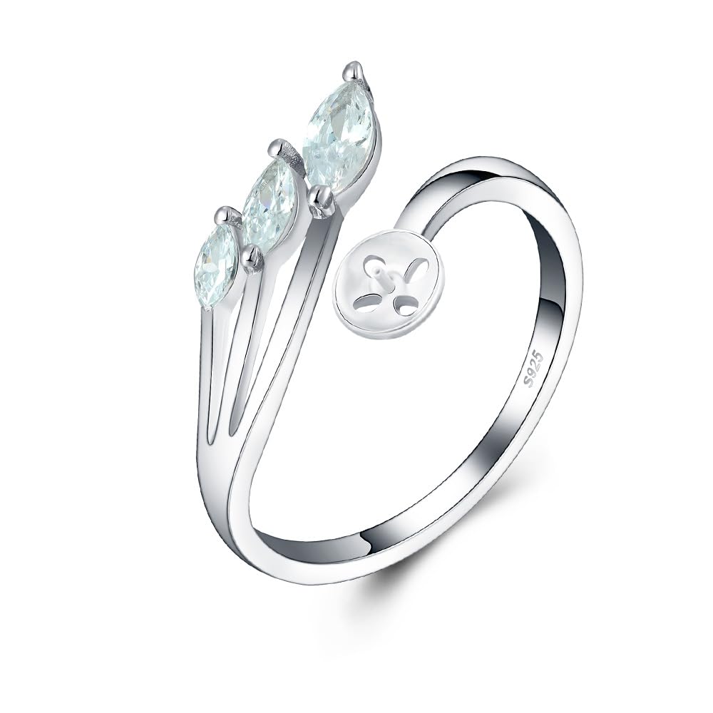 Sterling Silver CZ & Pearl Ring Mounting for Women - Adjustable Pearl Ring Setting for Jewelry Making - Perfect for DIY Bridal, Wedding, and Gift Jewelry Creations