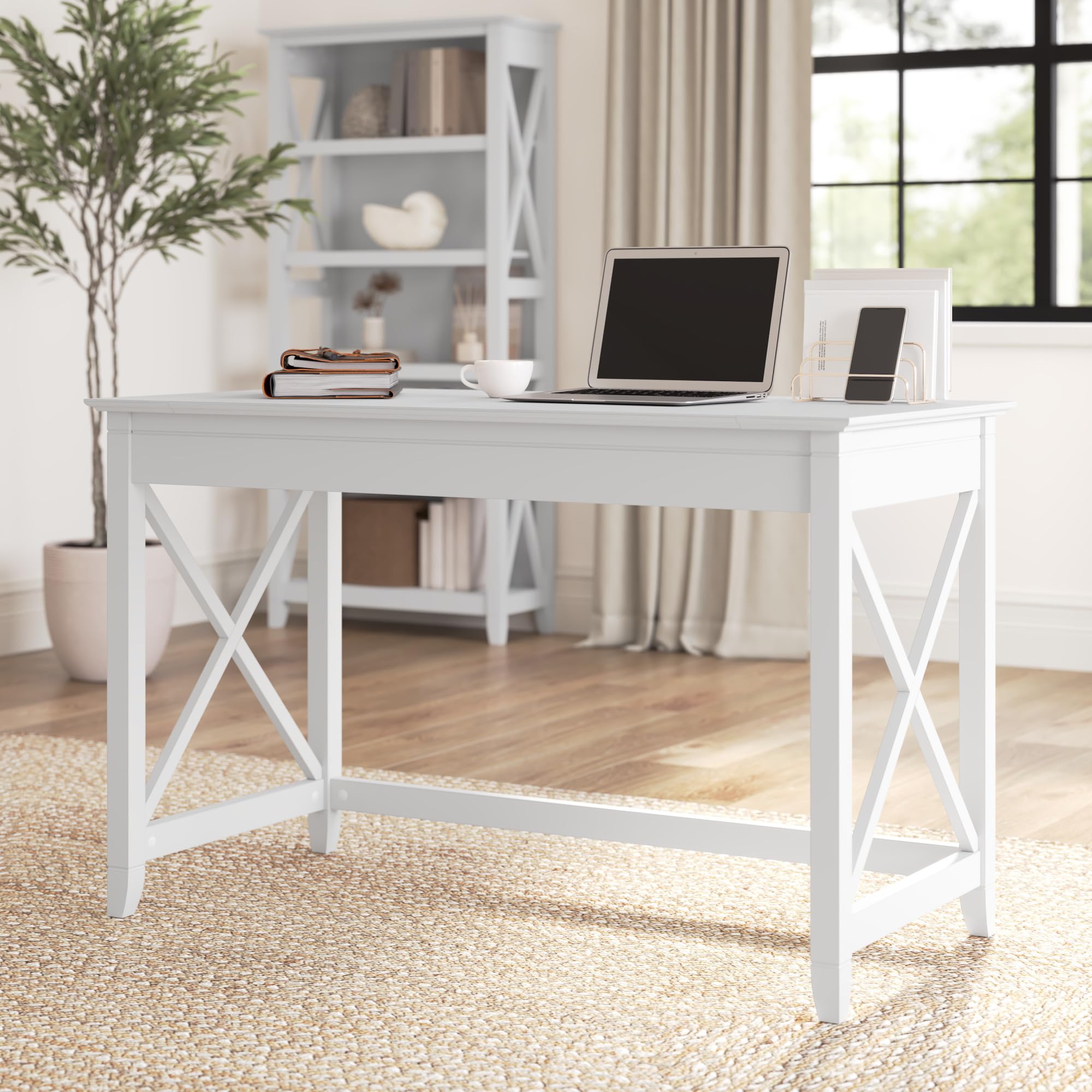 Bush Furniture Key West 48W Writing Desk in Pure White Oak - Modern Home Office Desk for Small Spaces, Study & Work from Home