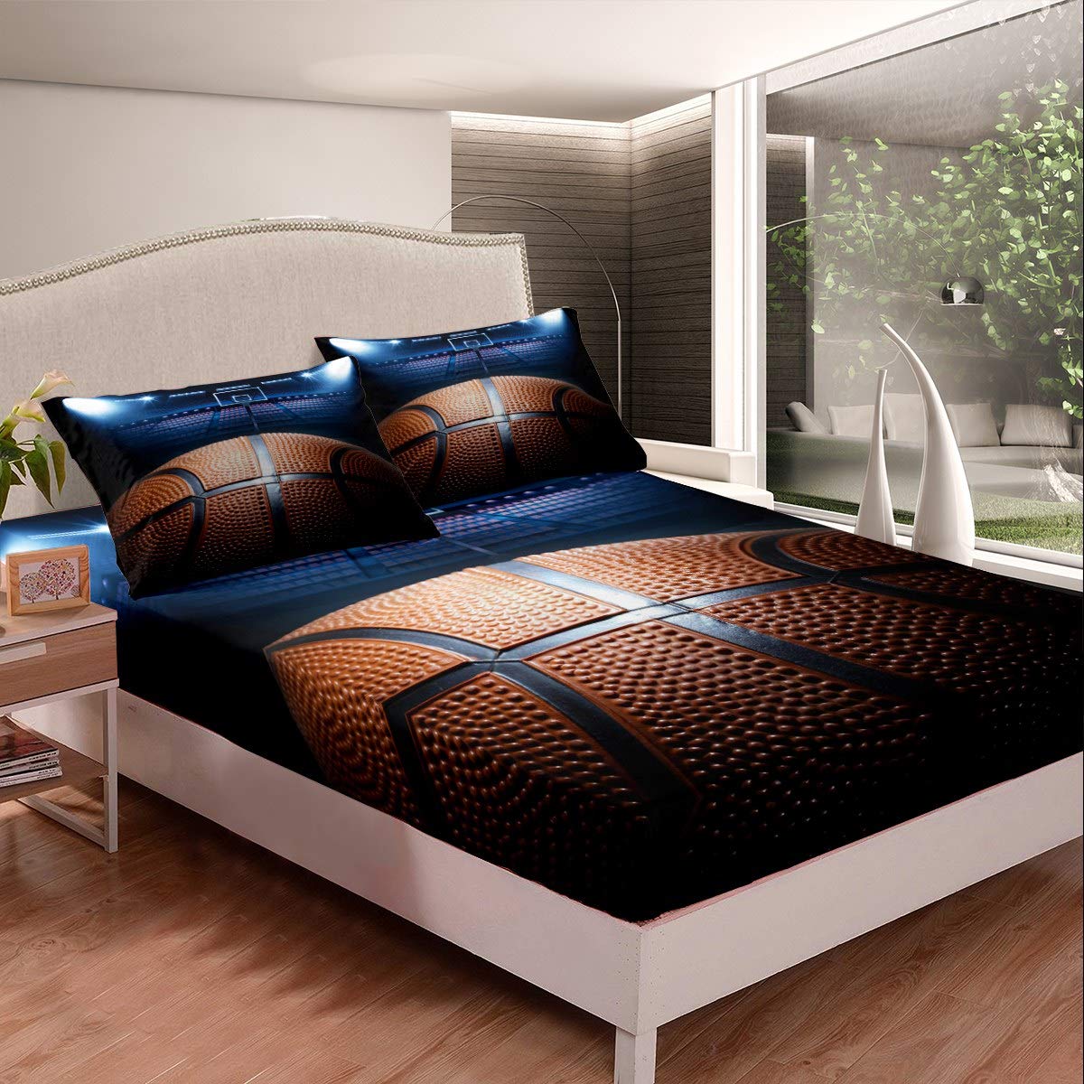 3D Basketball Bed Sheets for Kids & Teens - Queen Size 3Pcs Set for Sports Themed Bedrooms