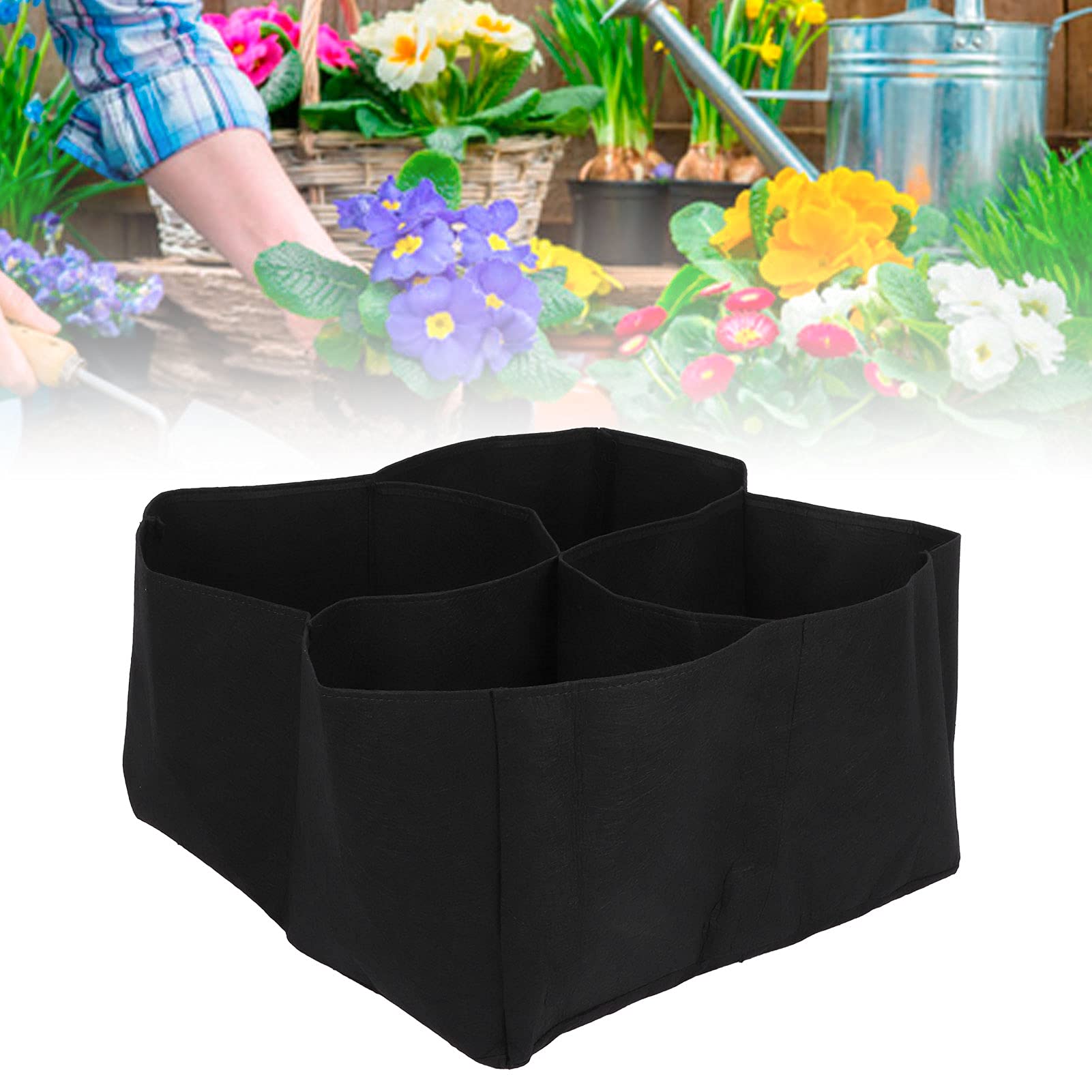 Shanrya 60x60x30CM 4 Divided Grids Plant Grow Bag - Durable Fabric Planter for Indoor Outdoor Gardening, Balcony, Vegetables, Flowers, Herbs - Perfect for Urban Gardening & Small Space Planting