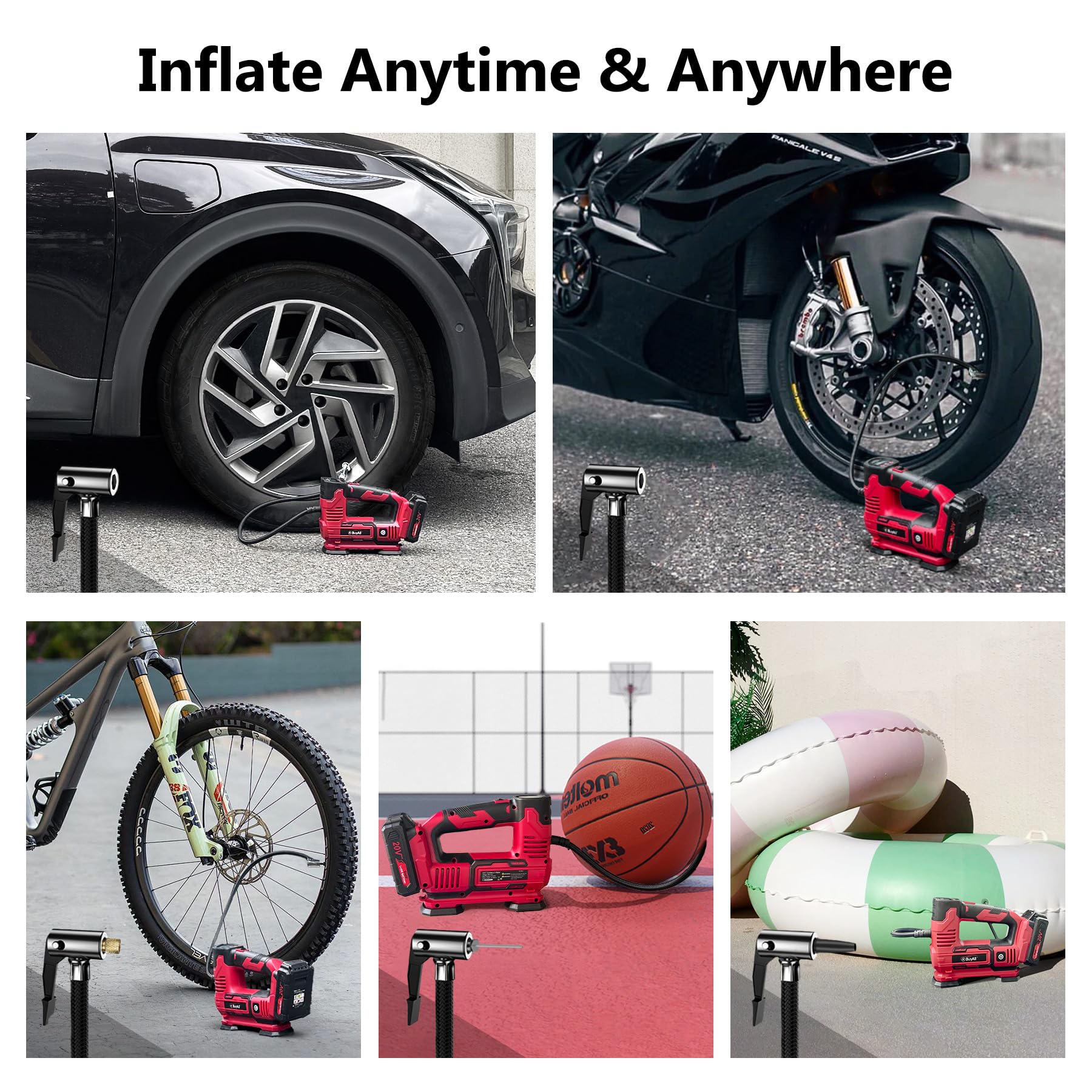 20V Cordless Tire Inflator Portable Air Compressor - Rechargeable Li-ion Battery & 12V Car Adapter - Digital Pressure Gauge 150PSI for Cars, Bikes, SUVs - Perfect for Road Trips, Camping & Emergency Tire Inflation