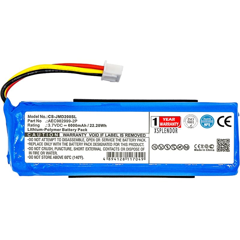 6000mAh Replacement Battery for JBL Charge 3/4 Speaker - JBL AEC982999-2P Compatible - Long Lasting Power for Outdoor Parties, Camping & Beach Use