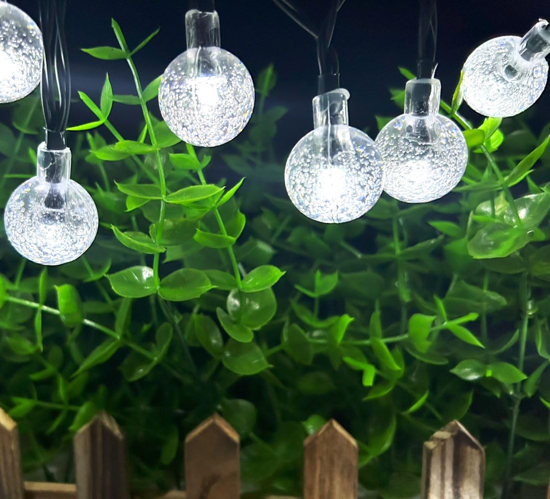 Solar Powered String Lights Outdoor - 20ft Waterproof 30 LED Crystal Globe Fairy Lights with 8 Lighting Modes for Backyard, Patio, Garden, Wedding & Christmas Decorations (White) - Perfect for Holiday Parties, Romantic Evenings and Outdoor Ambiance