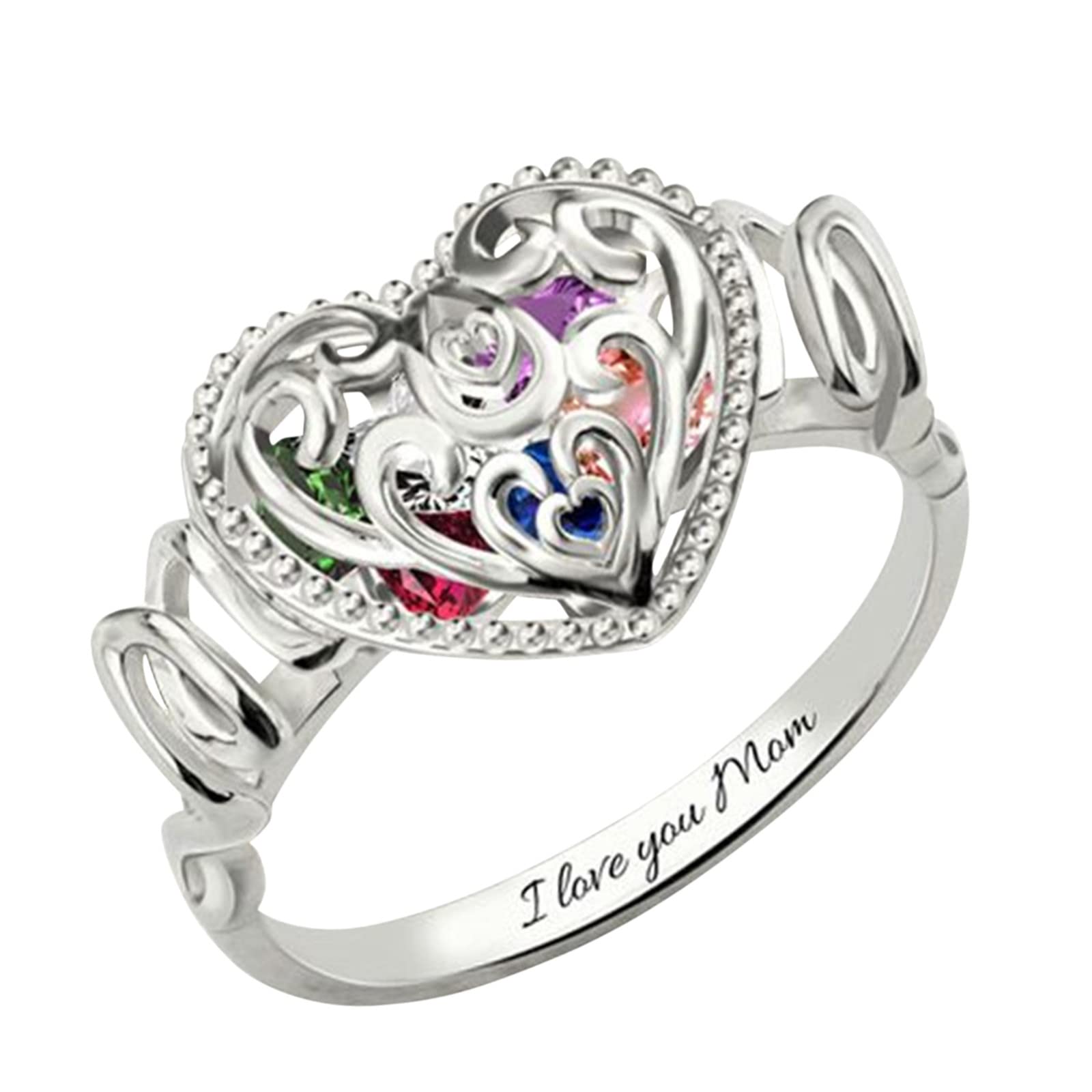 Women's Statement Rings - Zircon Hollow Heart Sculpture Jewelry | I Love You Gift for Mom, Bohemian Cocktail & Promise Ring | Birthday Present for Women (Silver, Size 6) | Perfect for Valentine's Day, Anniversary & Special Occasions