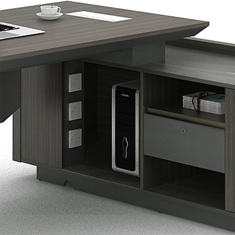 KAISON Executive Desk with Reversible Return 2M - Brown Grey Office Desk for Home & Business - Modern L-Shaped Workstation with Spacious Surface