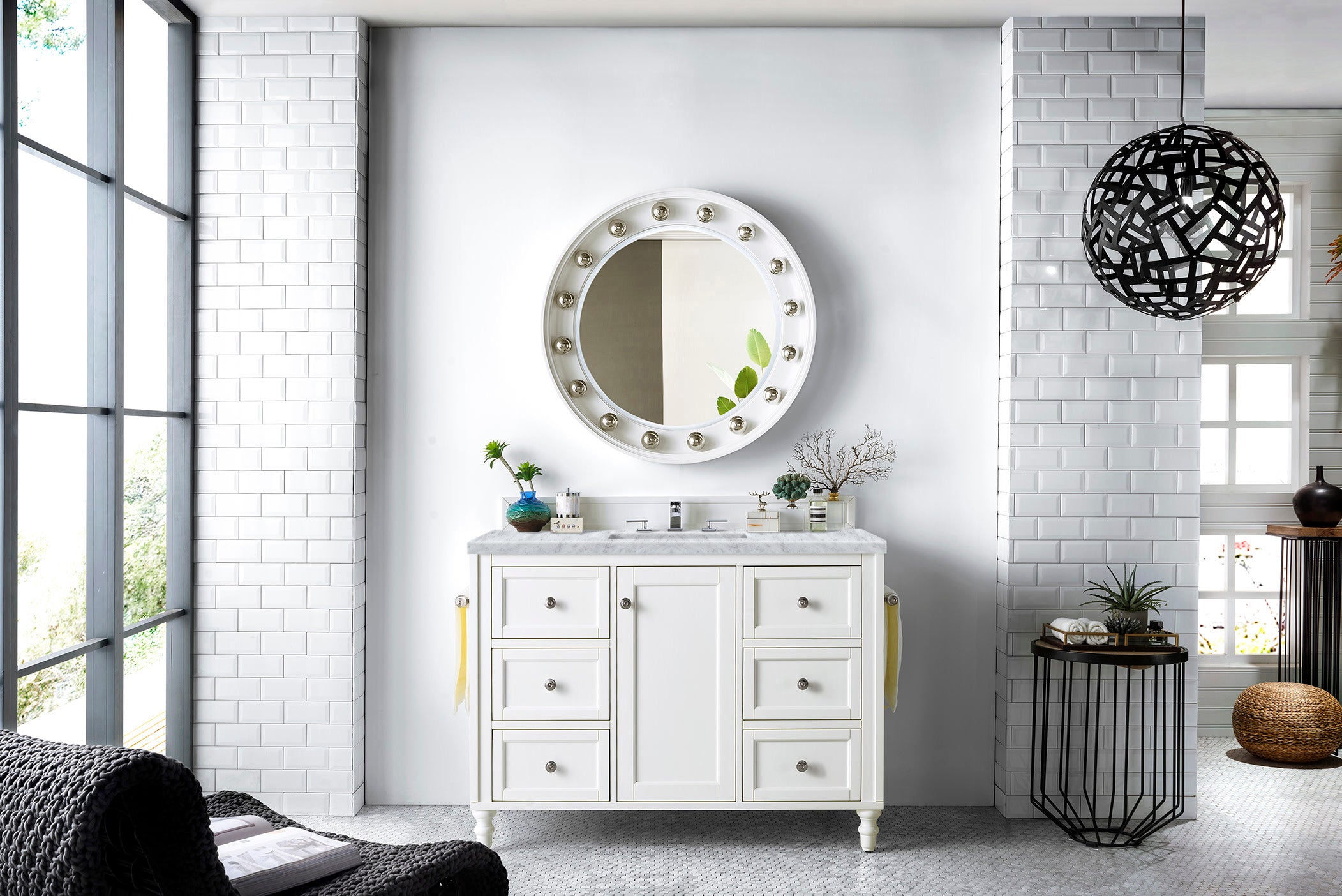 Copper Cove Encore 48 Inch Single Bathroom Vanity with 3CM Carrara Marble Top in Bright White - Perfect for Modern Master Bathrooms and Powder Rooms