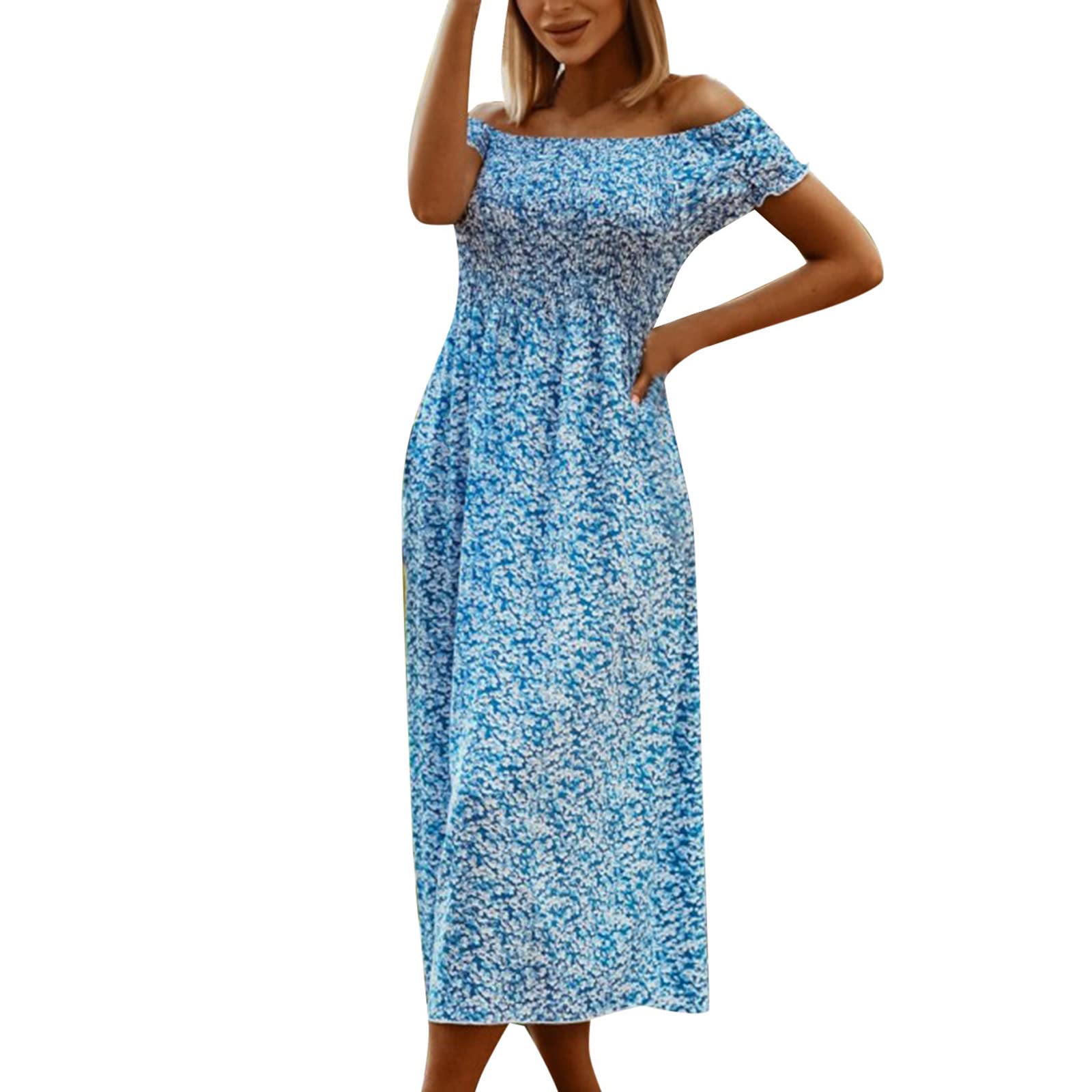 Women's Off Shoulder Floral Print Mini Dress - Sexy Summer Loose Fit Short Sleeve Ball Gown for Beach Party, Date Night & Vacation Outfits