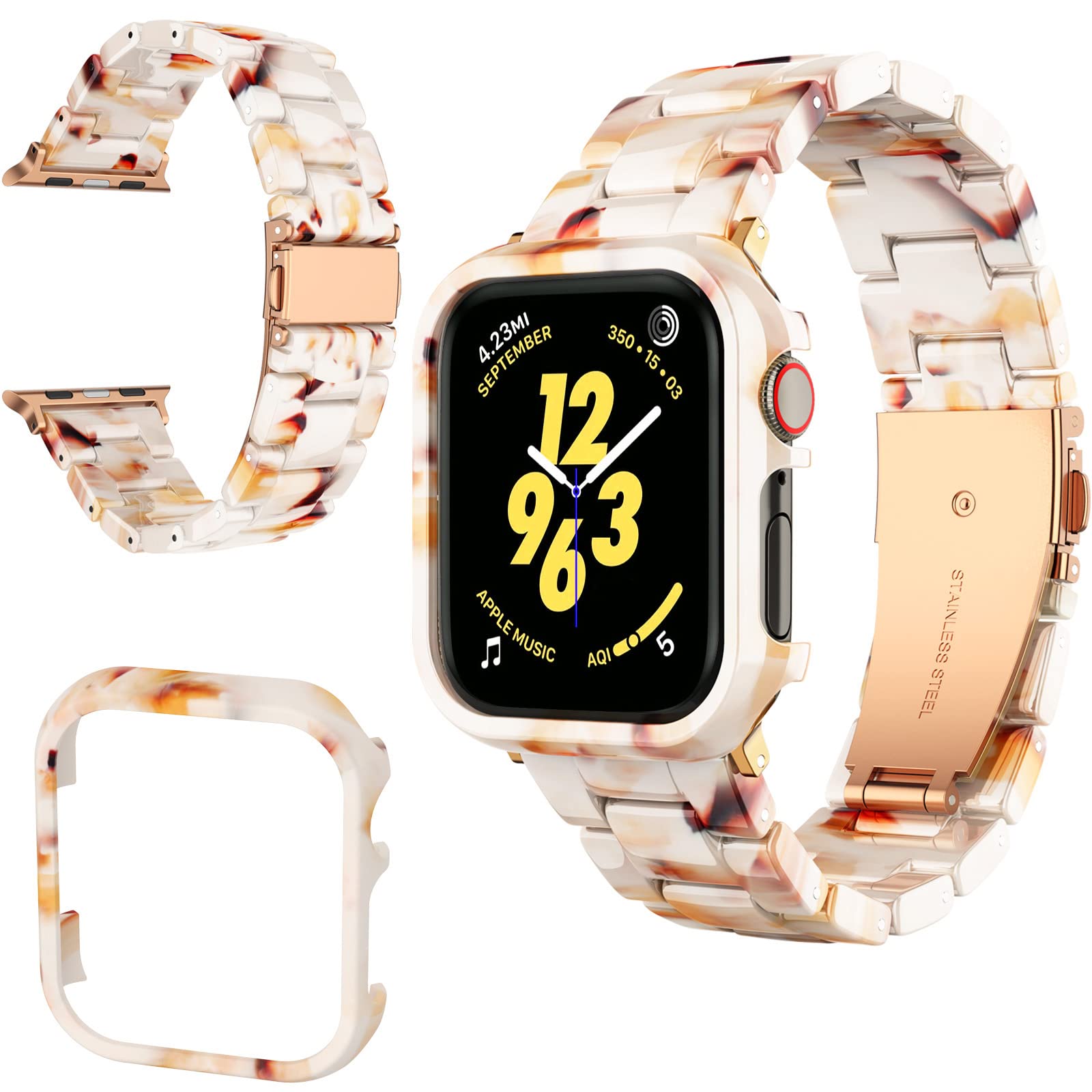 Tekcoo Resin Band with Case for Apple Watch 40mm 41mm 44mm 45mm - Fashion Thin Light Strap Bracelet with Bumper Cover Replacement for iWatch Series 8/7/6/5/4/SE (2022) - Perfect for Workouts, Daily Wear & Gift Giving