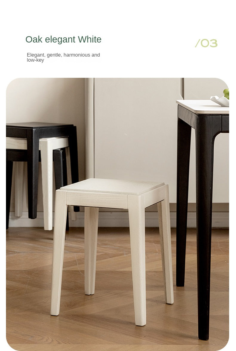 Solid Oak Wood Square Stackable Dining Stool - Sturdy & Space-Saving for Kitchen, Bar, or Dining Room