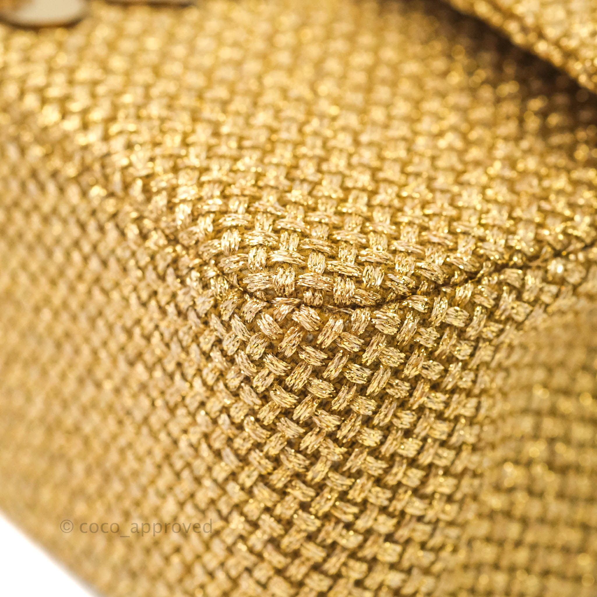 Chanel Classic M/L Medium Double Flap Gold Tweed Mirror Embellished Gold Hardware Bag - Luxury Designer Handbag for Women, Perfect for Parties, Weddings & Special Occasions
