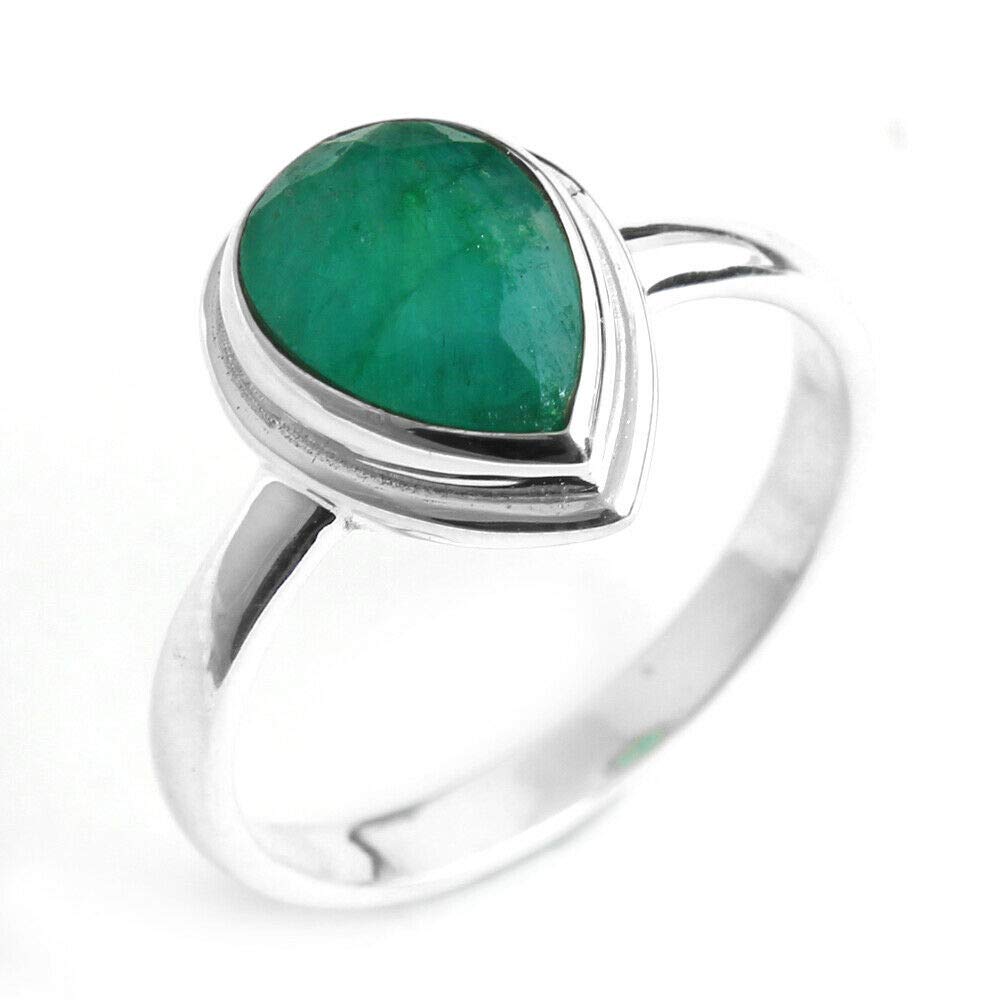Sakota Mine Emerald 925 Sterling Silver Rings for Women - Elegant Green Bridesmaid Rings, Pear Gemstone Statement Rings, Bezel Set Handmade Jewelry | Perfect for Weddings, Parties & Special Occasions