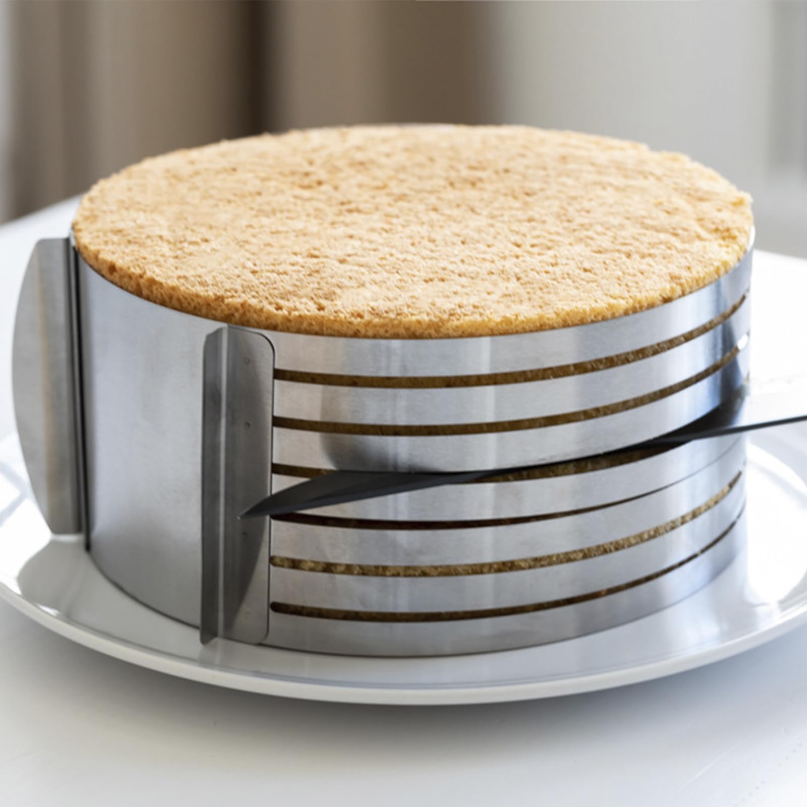 4-Piece Professional Cake Decorating Kit - Adjustable 6-12 Inch Cake Leveler, Stainless Steel Ring Mold, Cake Lifter & Serrated Knife for Perfect Layer Cakes | Ideal for Birthday, Wedding & Bakery Use