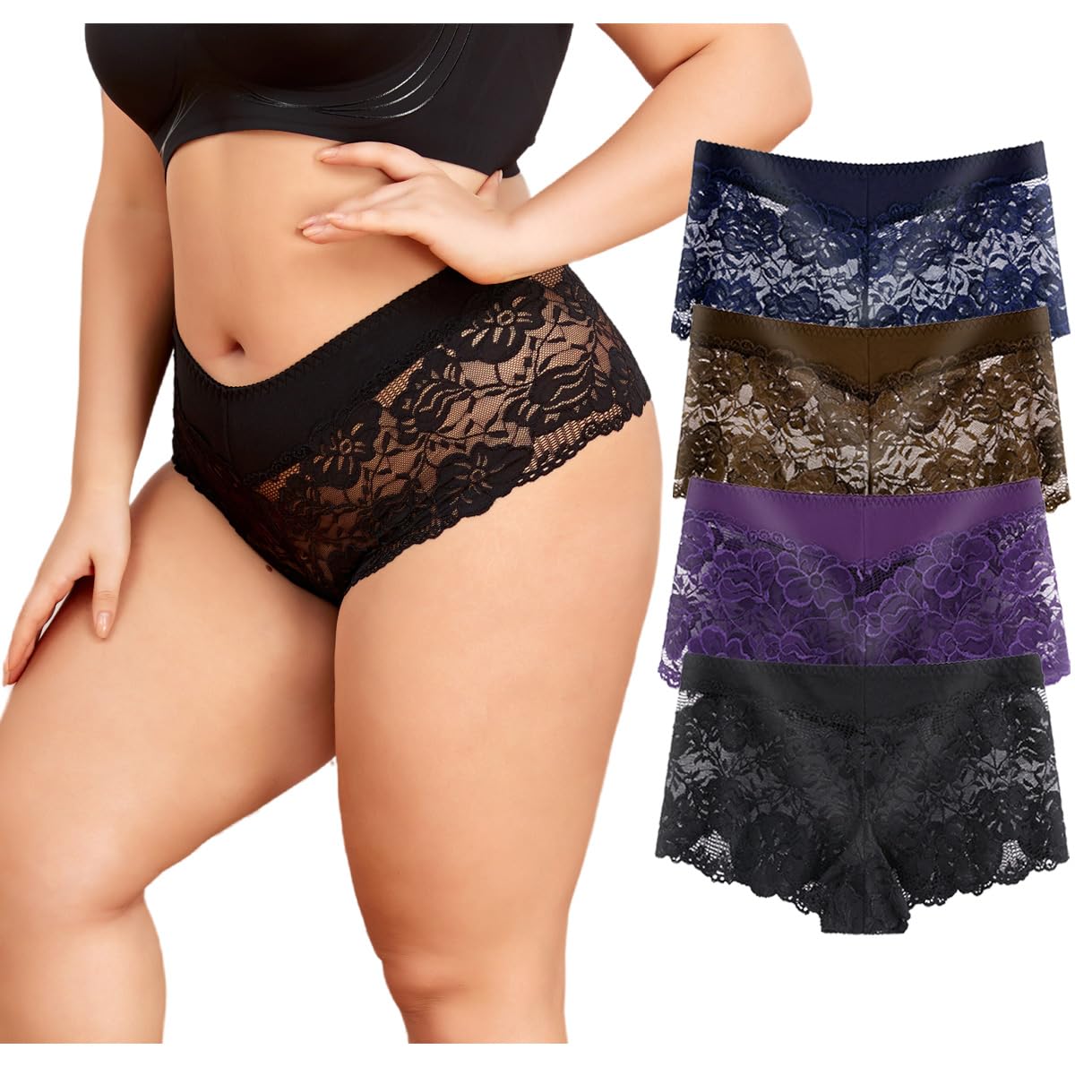 Timothee Women's Lace Boyshorts & Hipster Panties - Soft, Sexy Underwear for Regular & Plus Size - Pack of 3, 4, or 8 - Perfect for Everyday Comfort & Date Nights