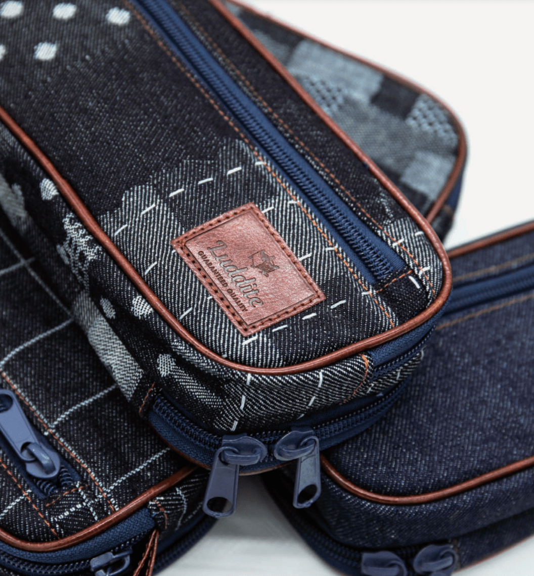 Resonant Denim Pen Case - Premium Leather Pencil Holder for School, Office & Travel - Stylish & Durable Luddite Design for Pens, Pencils & Art Supplies