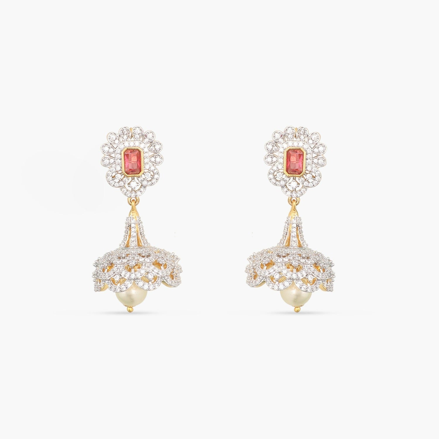 Laura Nakshatra CZ Jhumka Earrings - Elegant Bohemian Indian Jewelry for Women, Hypoallergenic Dangle Earrings for Party, Wedding & Festive Occasions