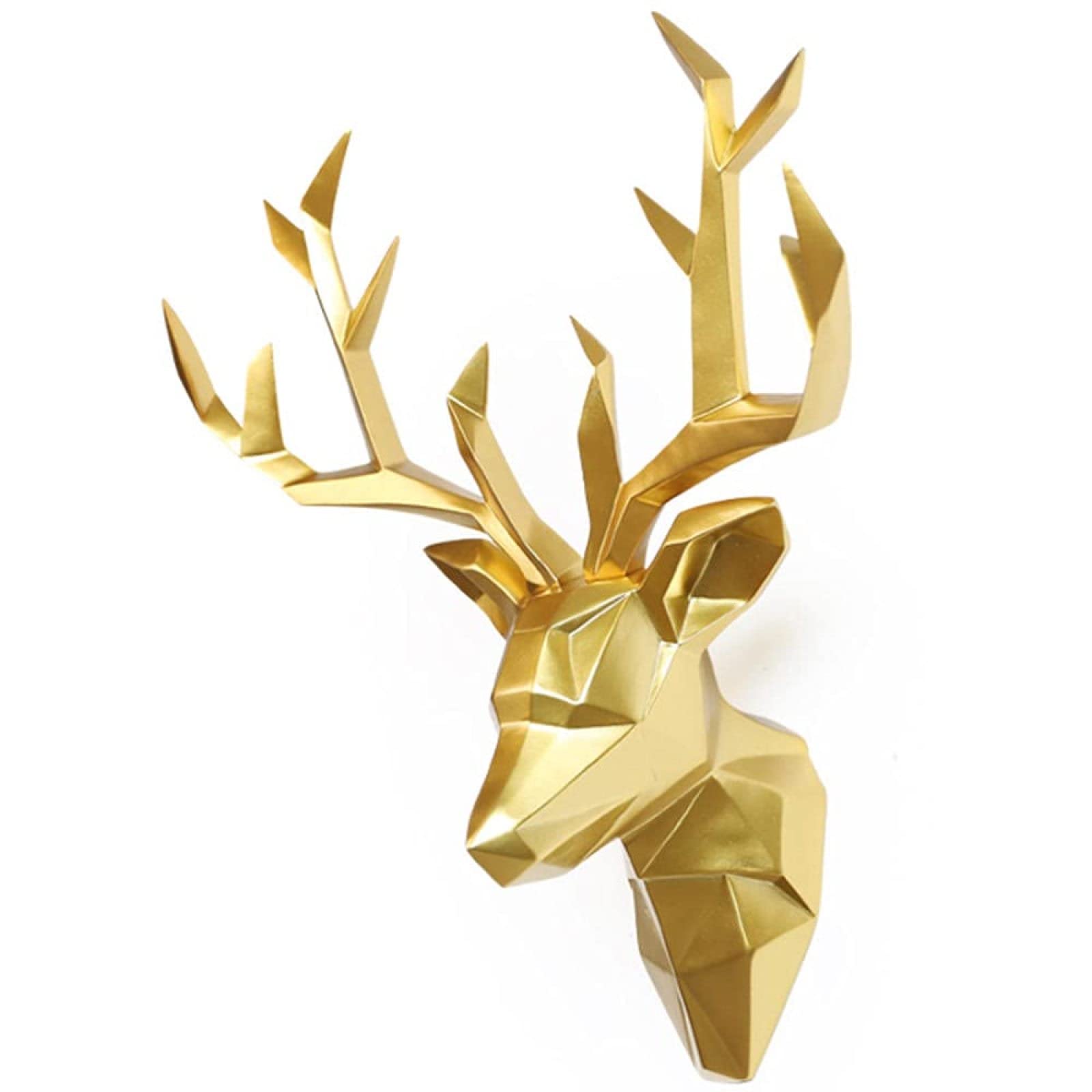 3D Geometric Deer Head Wall Decor - Golden Resin Deer Antlers Sculpture for Living Room, Bedroom, Office & Kitchen - Modern Home & Cabin Decor