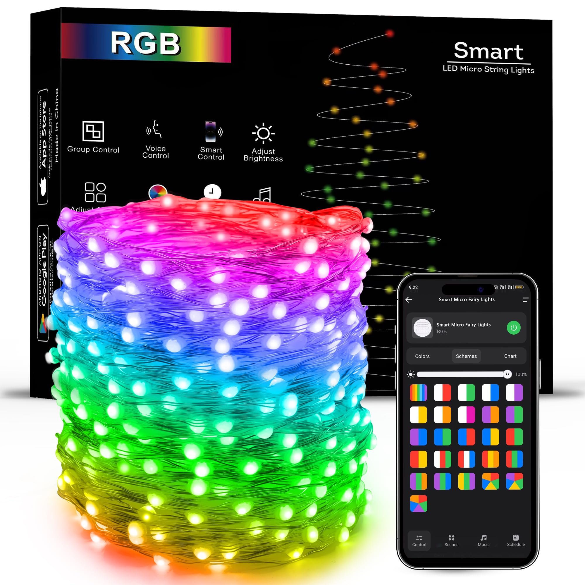 ODEETRONIC 66ft 200LED RGB Smart Christmas Lights - Color Changing Fairy Lights with Alexa/Google Home, APP & WiFi Control, Dimmable Rainbow String Lights for Xmas Tree, Room Party, Holiday & Home Decor | Perfect for Indoor/Outdoor Christmas Decorations, Bedroom Lighting, and Festive Celebrations