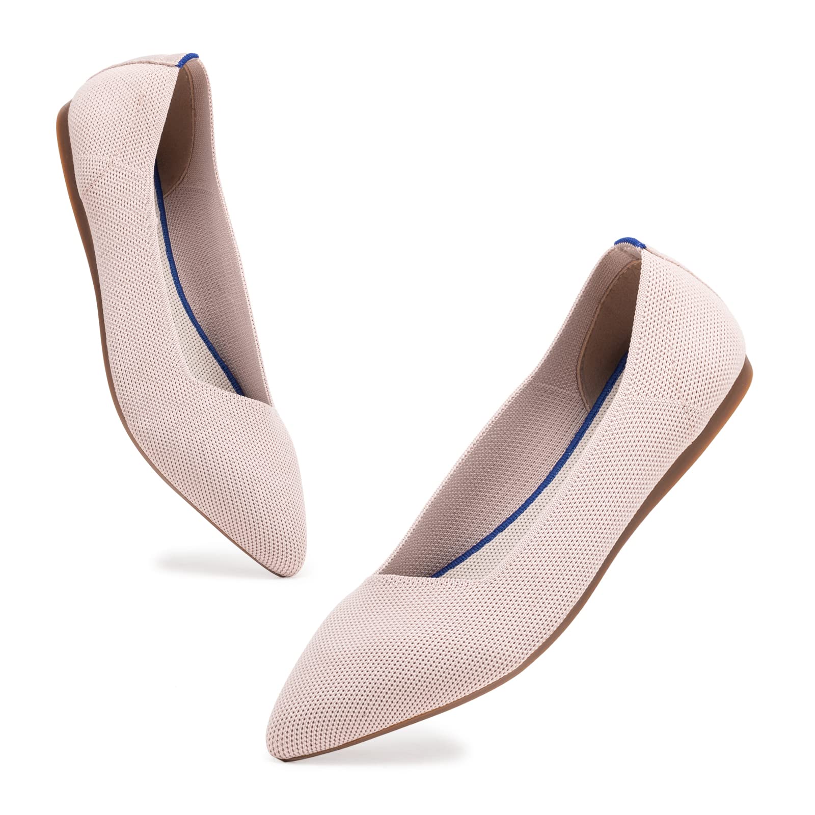 Women's Pointed Toe Ballet Flats - Knit Dress Shoes with Low Wedge | Comfortable Slip On Flats for Women | Classic Soft Ballet Shoes for Work, Office & Casual Wear