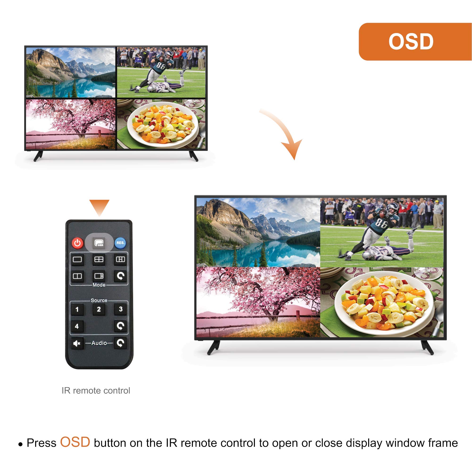 J-Tech Digital HDMI 4x1 Multi-Viewer Quad Splitter - 1080p Seamless Switch with 5 Display Modes & VGA Loop Out [JTECH-MV41V] - Perfect for Home Theater, Gaming, and Conference Room Setups