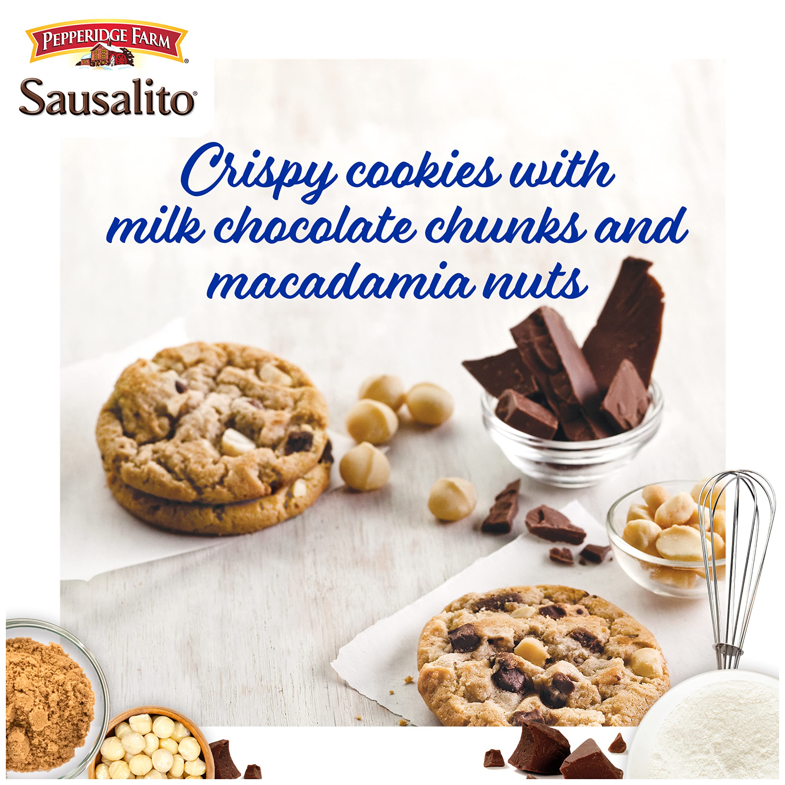 Pepperidge Farm Sausalito Milk Chocolate Macadamia Nut Cookies - Crunchy Gourmet Cookies, 7.2oz Bag (8 Cookies) - Perfect for Snacking, Gifts & Coffee Time
