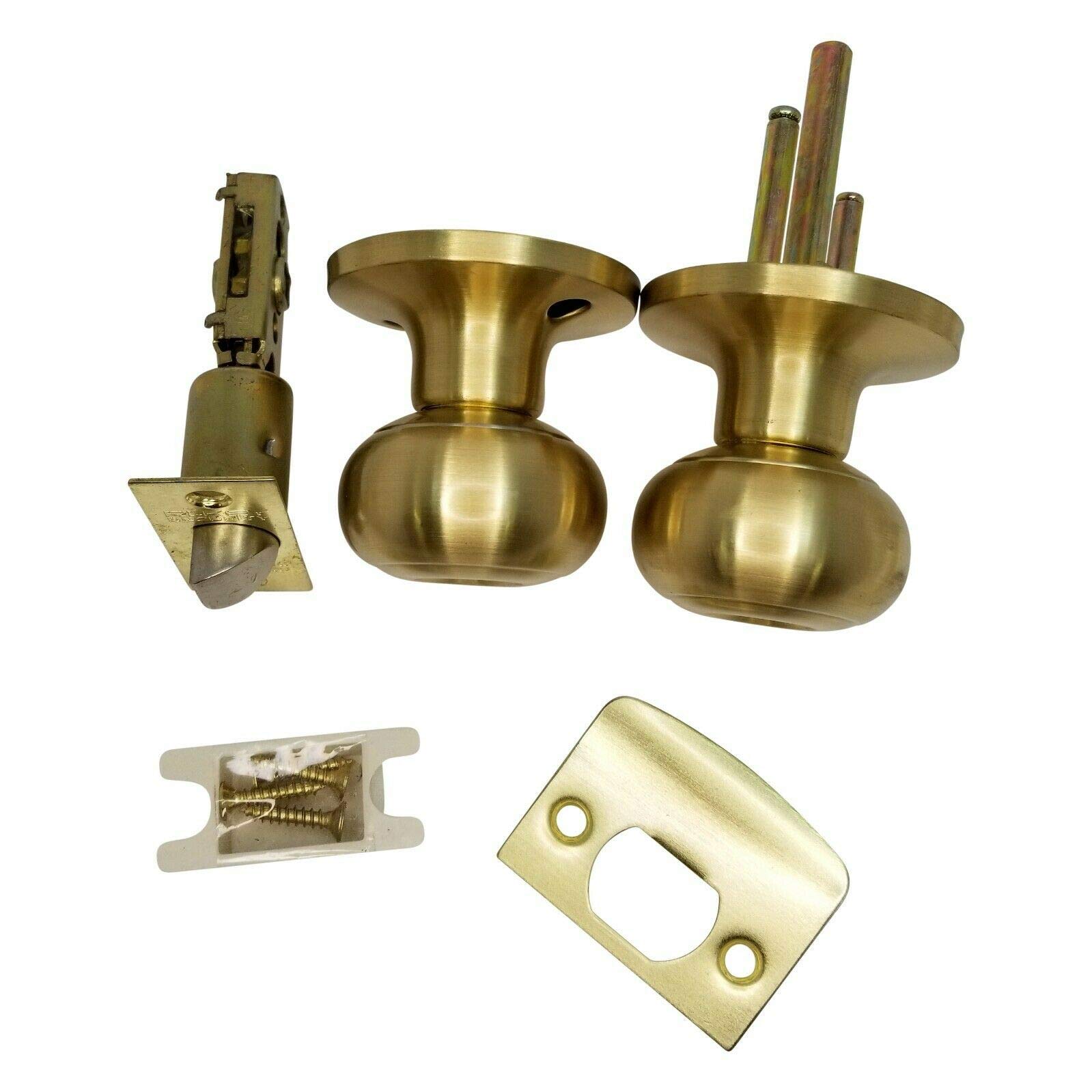 5-Pack Satin Brass Passage Door Knobs - No Cylinder Lock for Interior Bedroom & Closet Doors | Smooth Operation, Easy Installation | Perfect for Homes, Offices & Rental Properties
