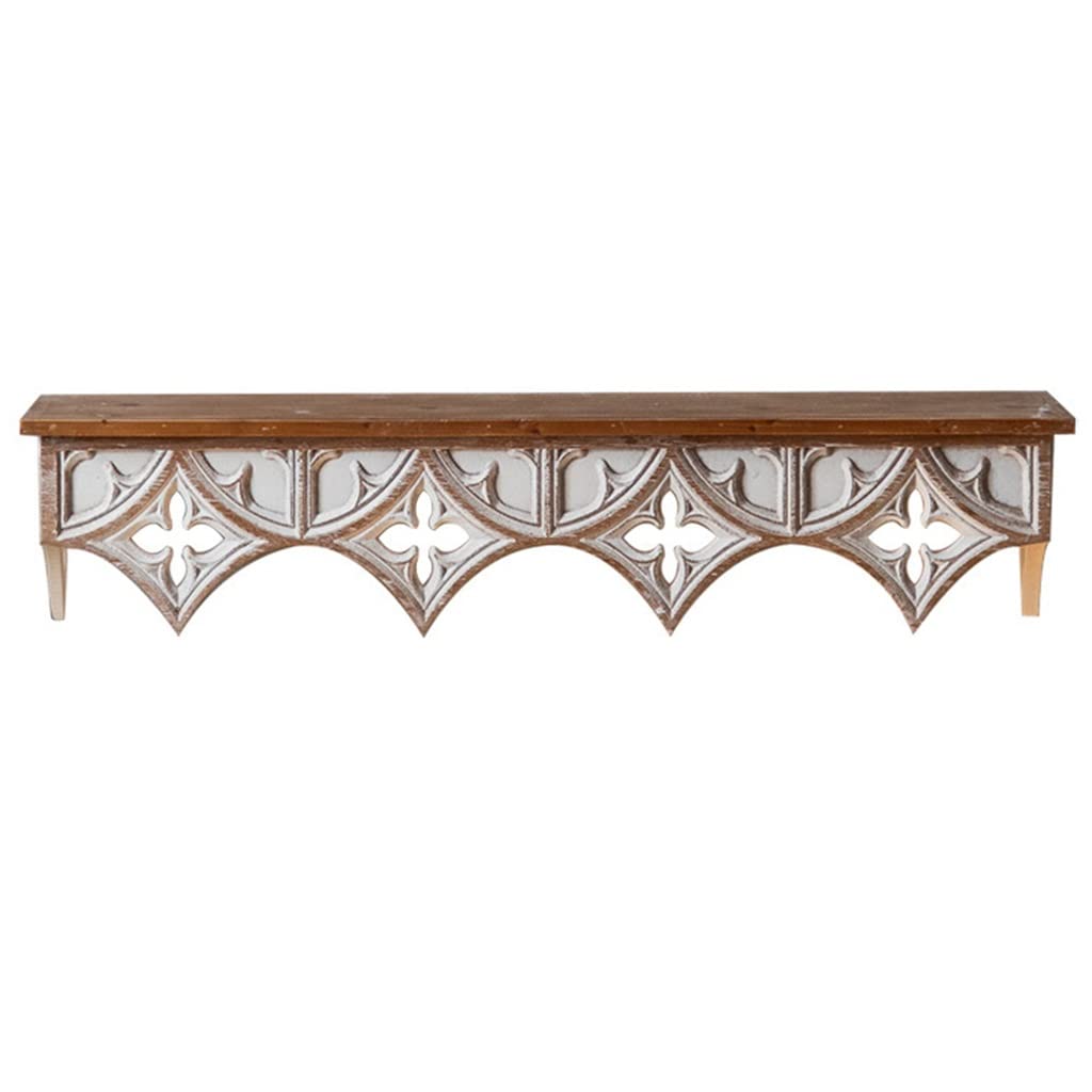 Vintage Wood Carved Floating Shelves - 31.5 Inch Wall Mounted Shelf for Home Decor, Photo Display & Storage | Perfect for Living Room, Bedroom, Office & Corner Spaces (Color: B)