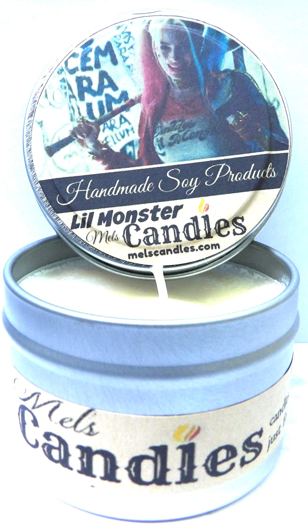 Lil Monster - 4oz Natural Handmade Soy Candle in Tin - Harley Quinn Inspired Scent - Perfect for Home Decor, Gifts & Relaxation