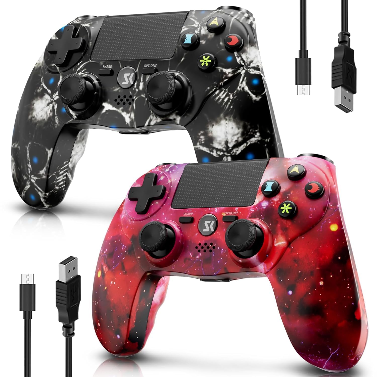 Wireless PS4 Controller 2 Pack - Compatible with Sony PlayStation 4, PS4 Slim & PS4 Pro - Dual Shock Gamepad with Vibration, Motion Sensor, Touch Pad, Built-in Speaker & 3.5mm Audio Jack - 800mAh Rechargeable Battery - Perfect for Gaming, Streaming & Multiplayer Sessions