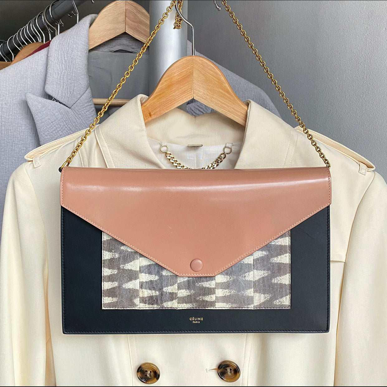 Celine Tricolor Envelope Shoulder Bag & Clutch Purse - Stylish Crossbody Handbag for Women | Perfect for Work, Date Night & Special Occasions