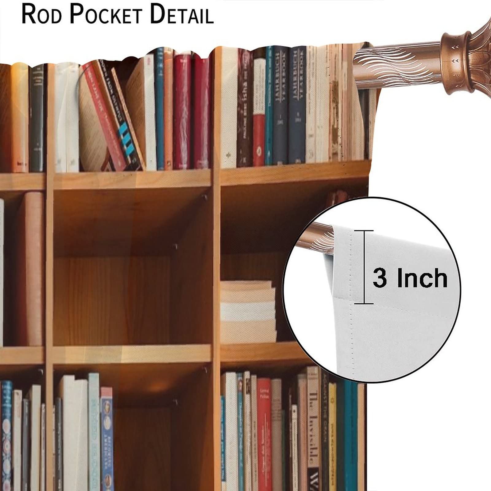 Brown Bookcase Print Curtains Set of 2 Panels - Literature Themed Window Drapes with Bookshelf Design for Living Room, Bedroom, Kitchen (52x84 Inches) | Perfect for Home Library Decor & Reading Nook Ambiance